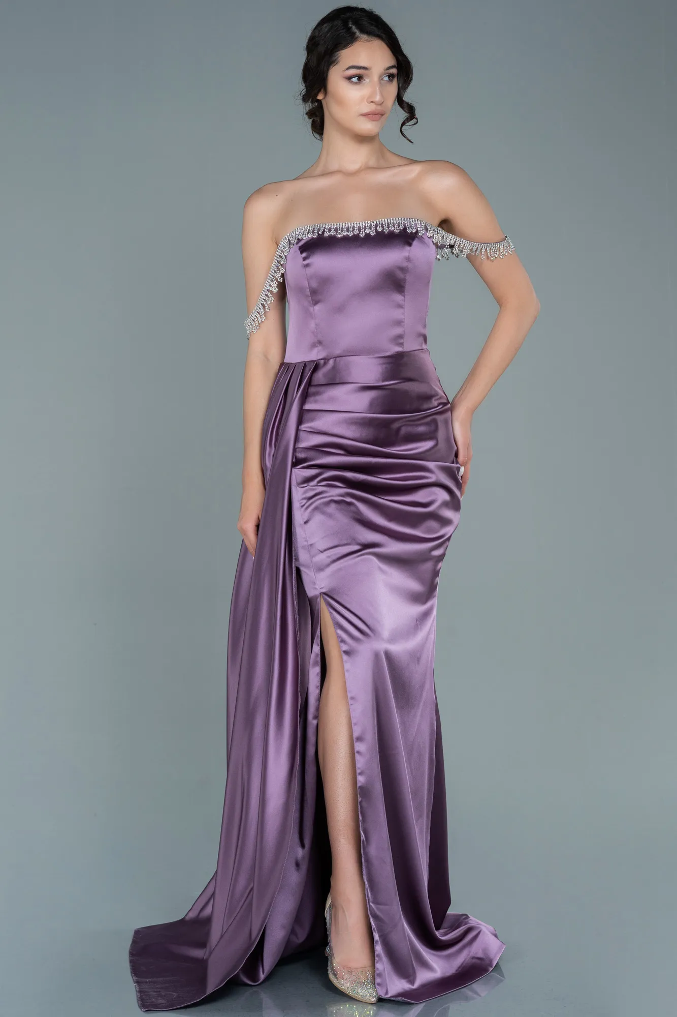 Lavender-Long Satin Evening Dress ABU2618