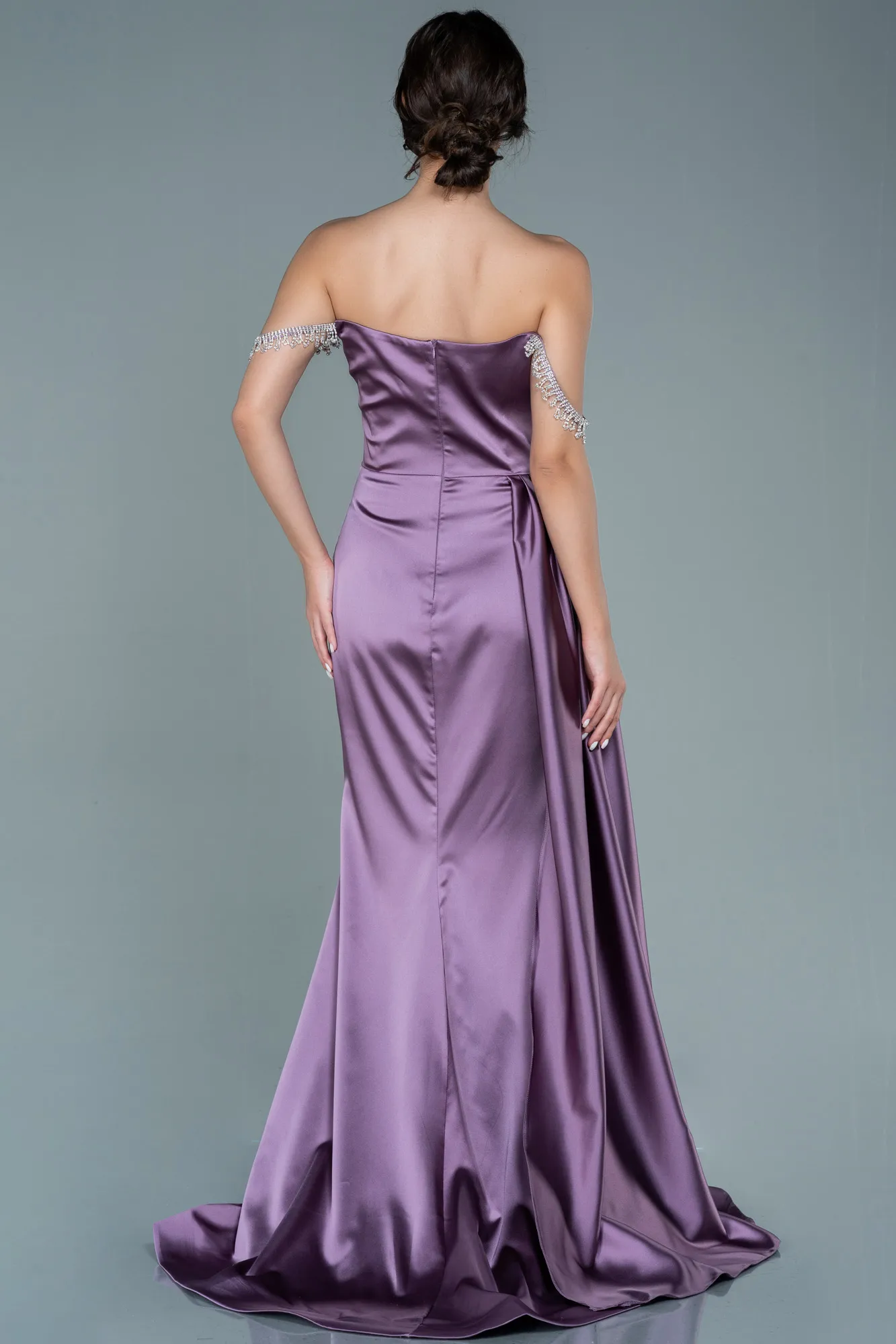 Lavender-Long Satin Evening Dress ABU2618