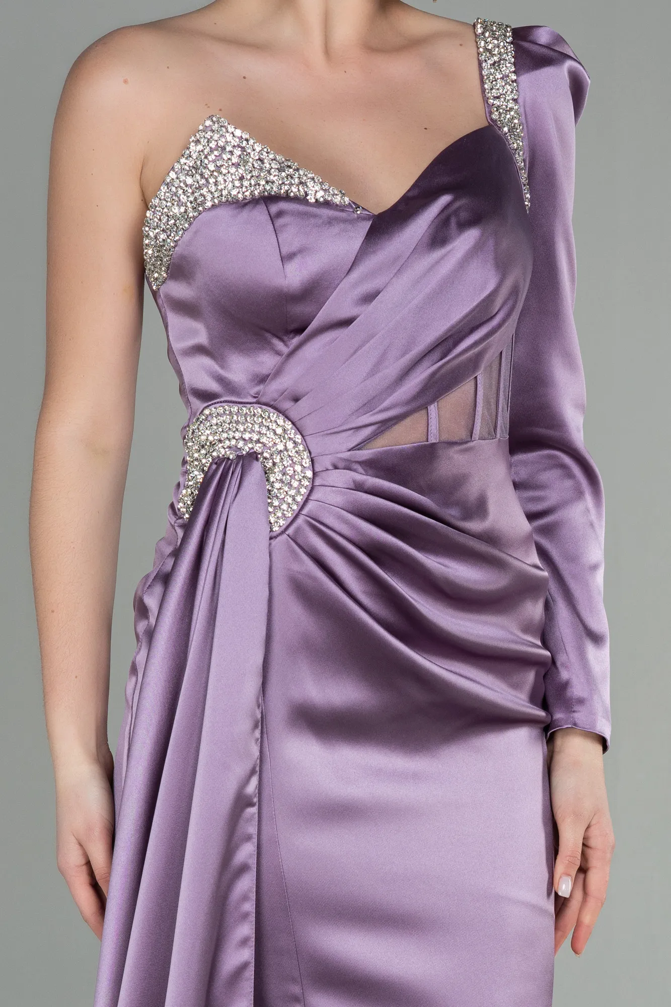 Lavender-Long Satin Evening Dress ABU2831