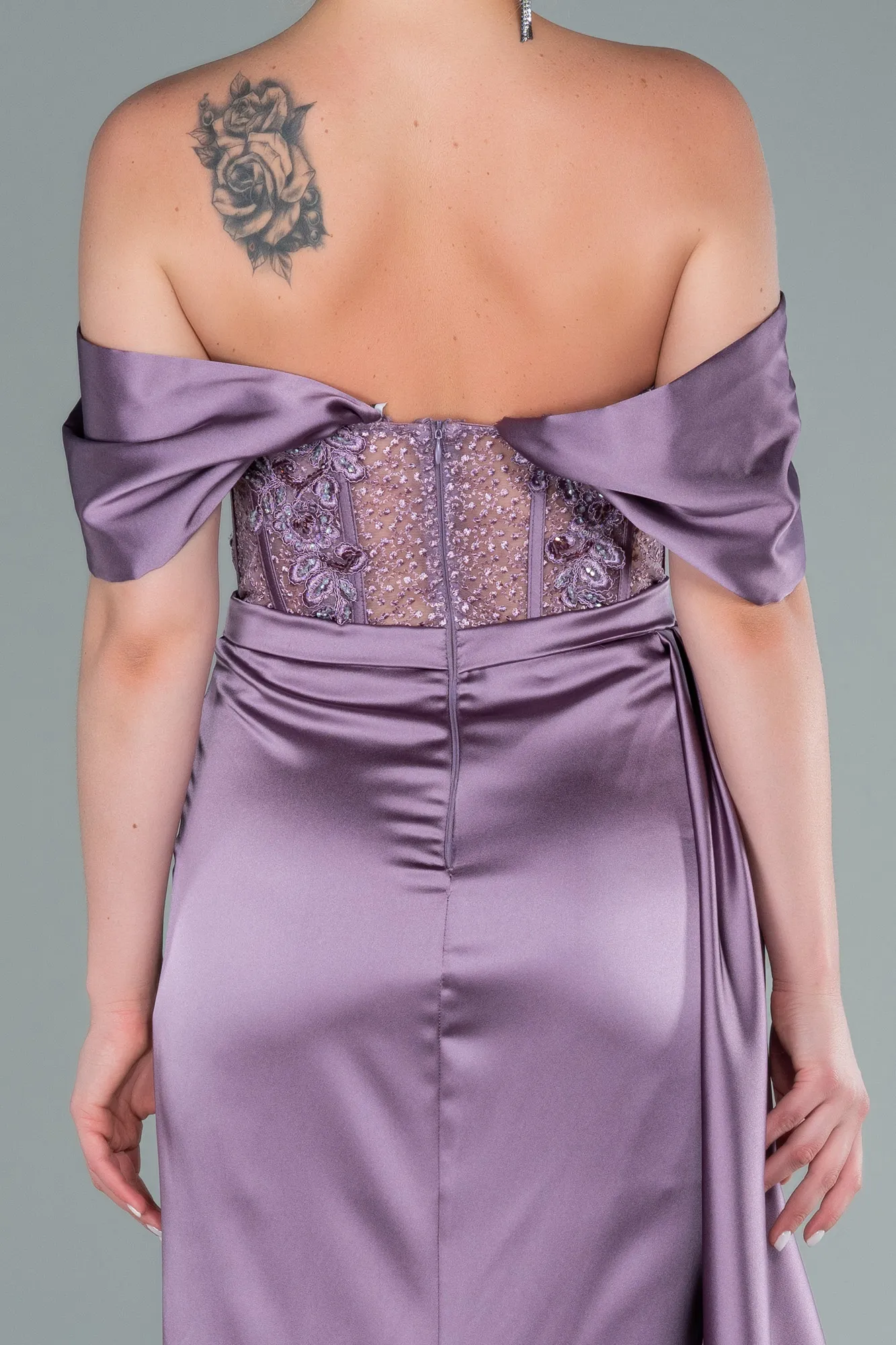 Lavender-Long Satin Evening Dress ABU3446