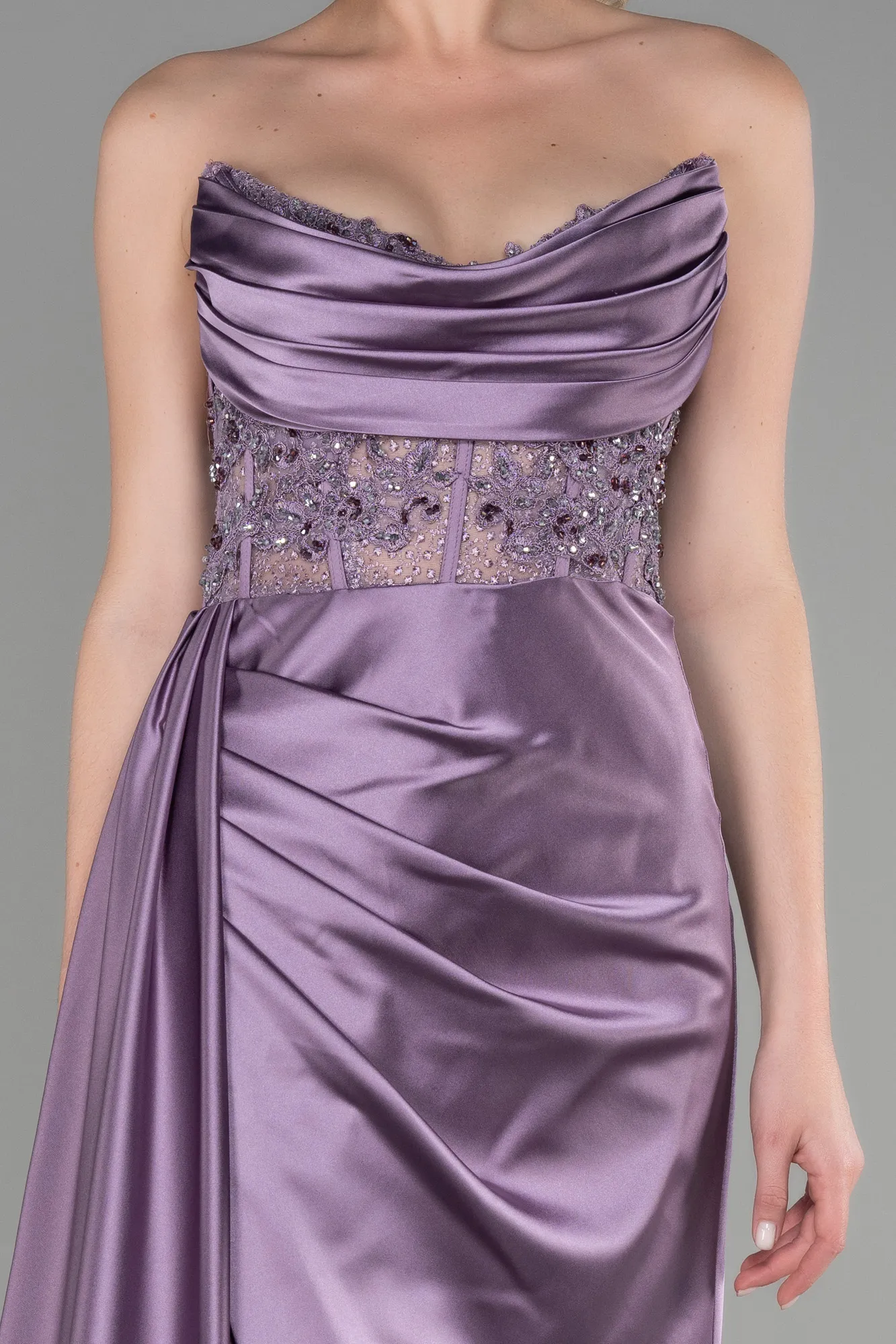 Lavender-Long Satin Evening Dress ABU3447