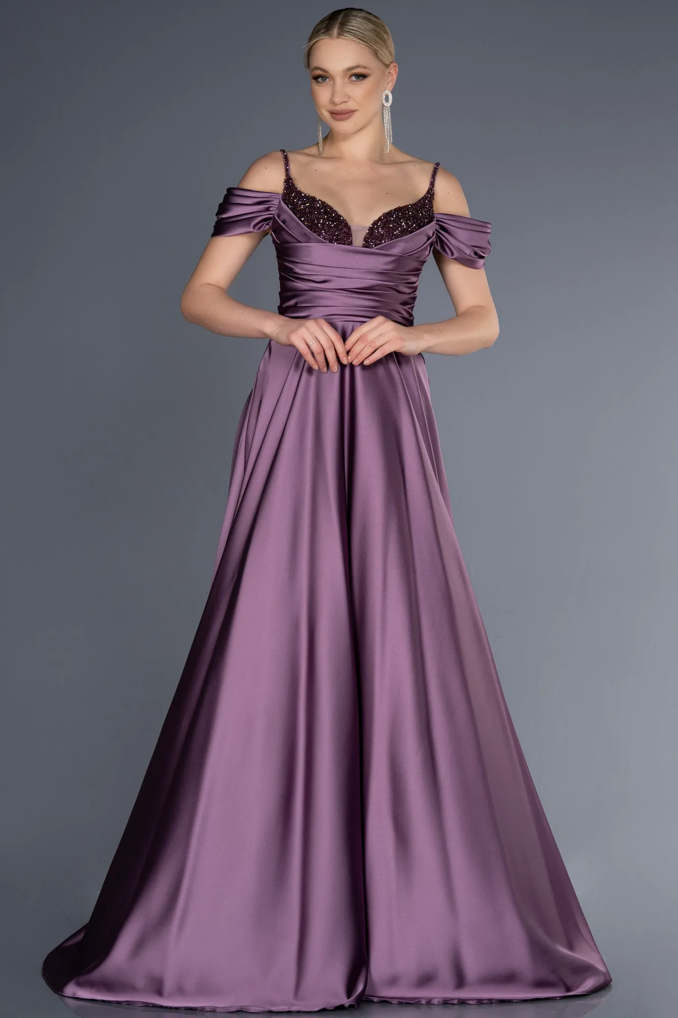 Lavender-Long Satin Evening Dress ABU3678