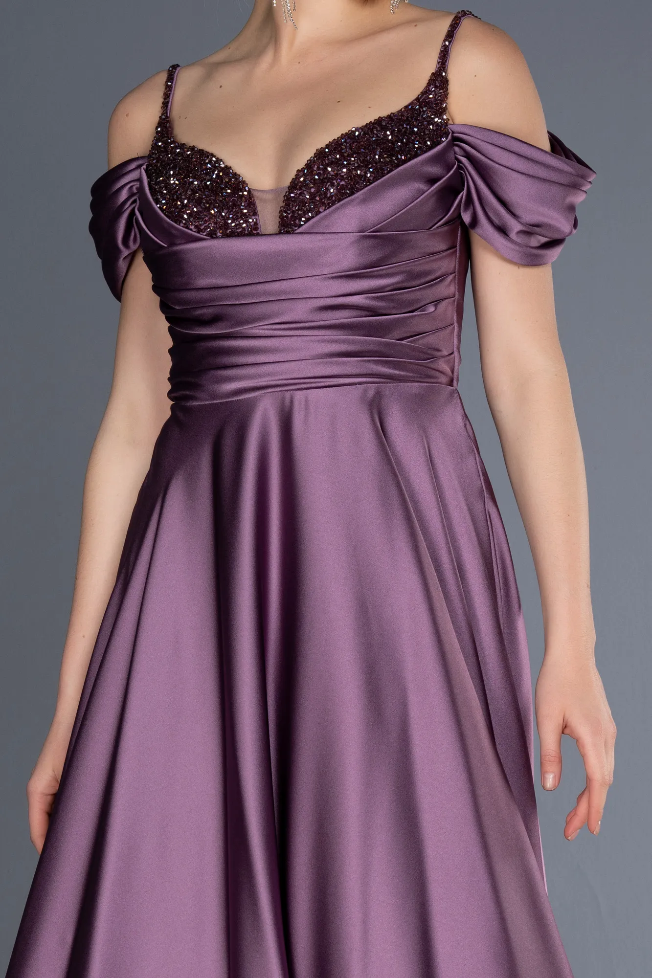 Lavender-Long Satin Evening Dress ABU3678