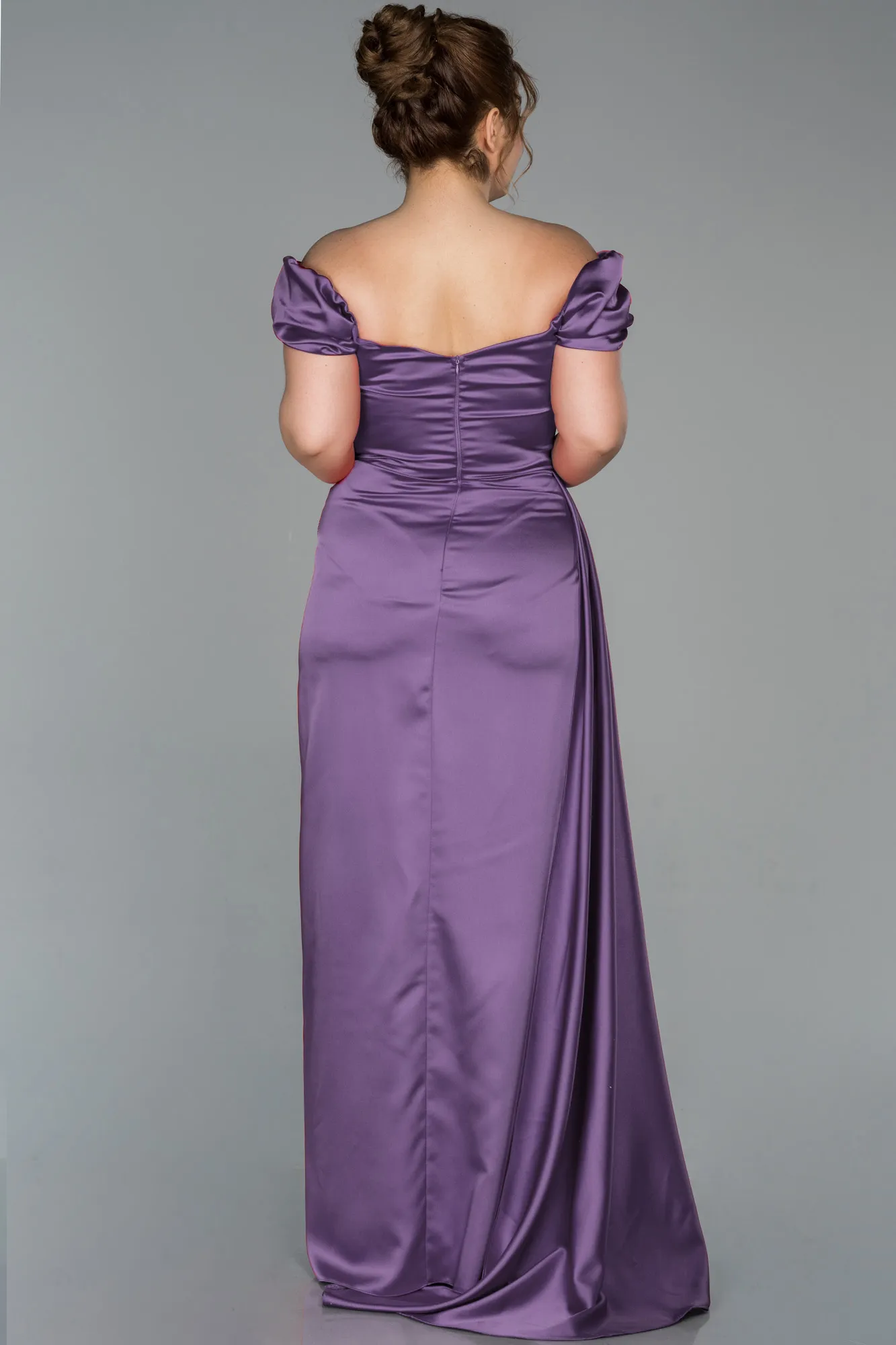 Lavender-Long Satin Plus Size Evening Dress ABU1626