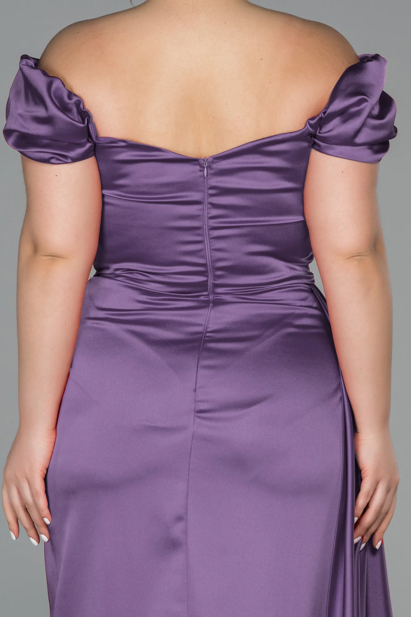 Lavender-Long Satin Plus Size Evening Dress ABU1626