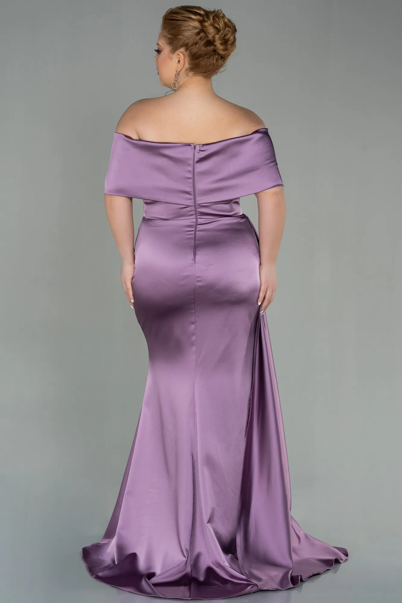 Lavender-Long Satin Plus Size Evening Dress ABU2873