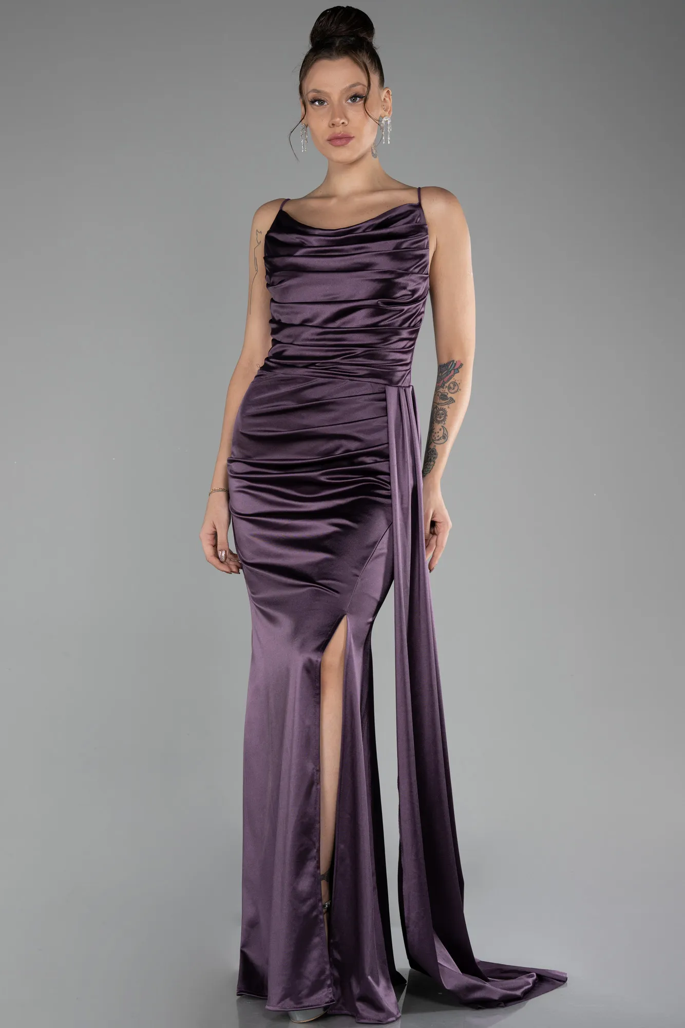 Lavender-Long Satin Prom Gown ABU2539