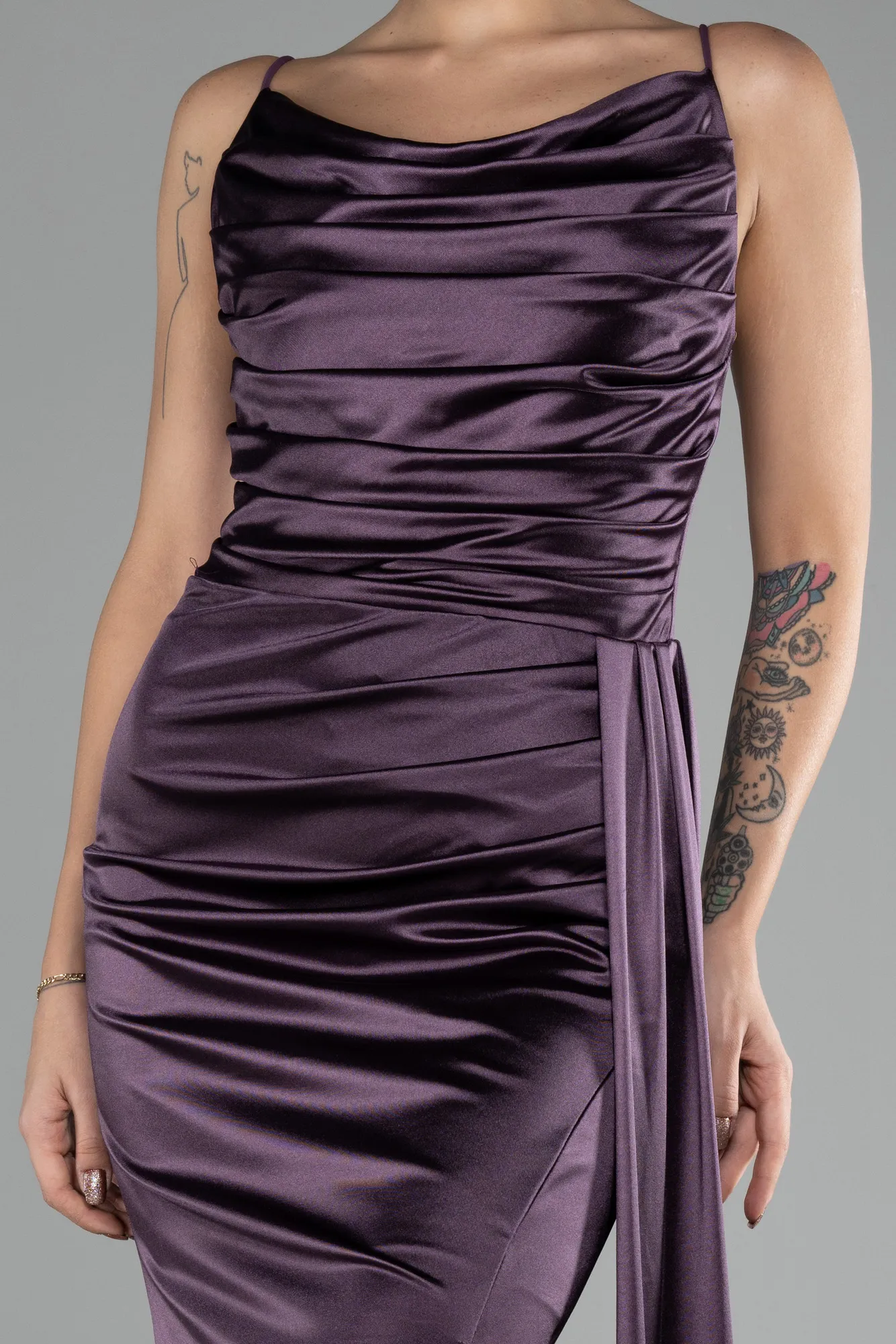 Lavender-Long Satin Prom Gown ABU2539