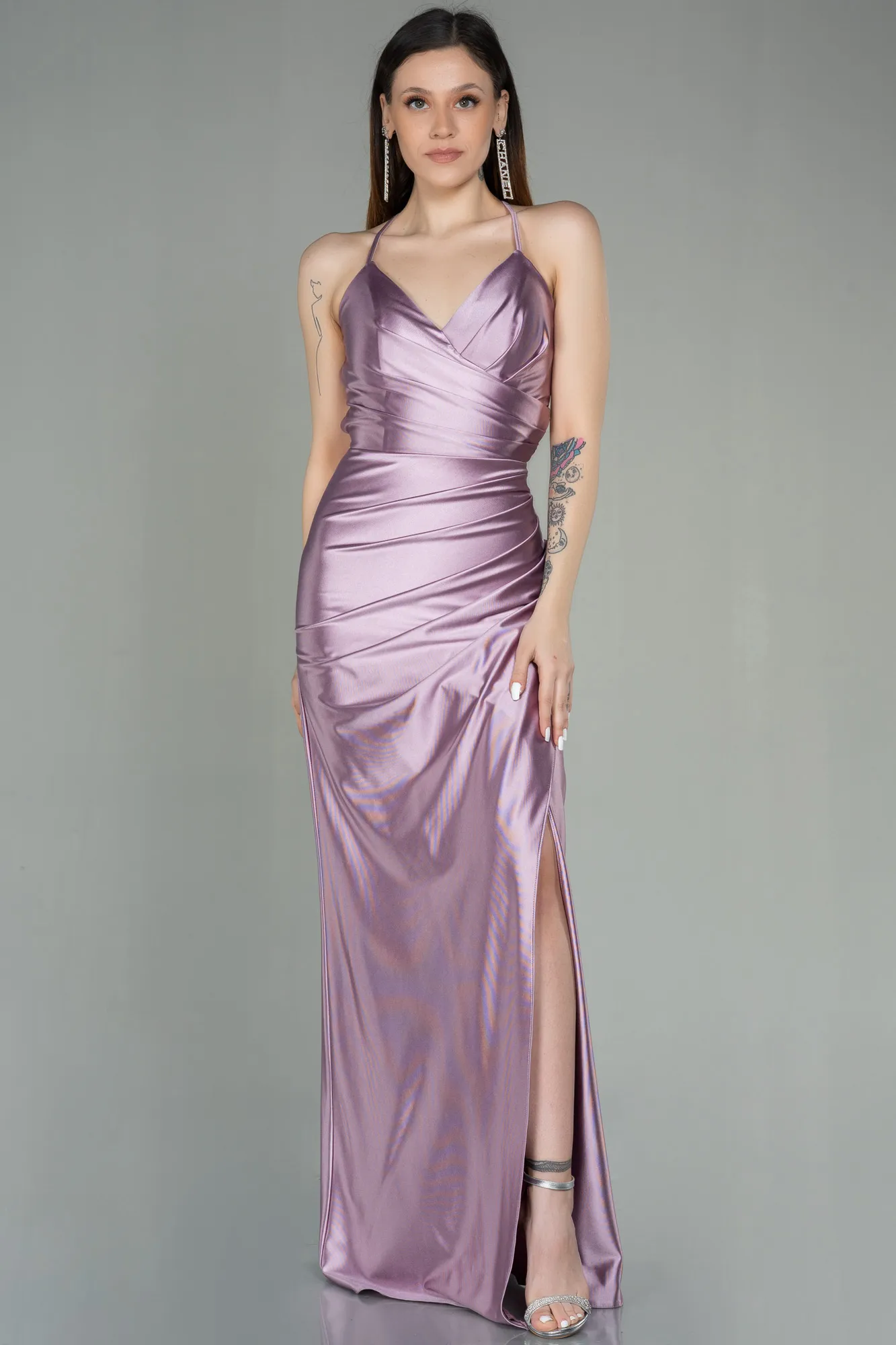 Lavender-Long Satin Prom Gown ABU2800