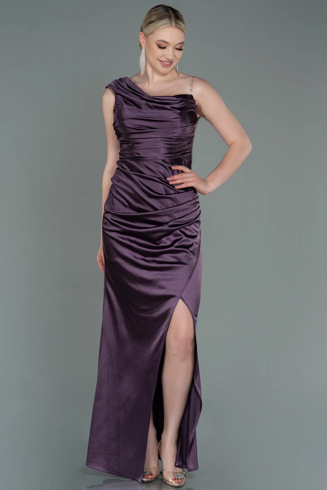 Lavender-Long Satin Prom Gown ABU3138