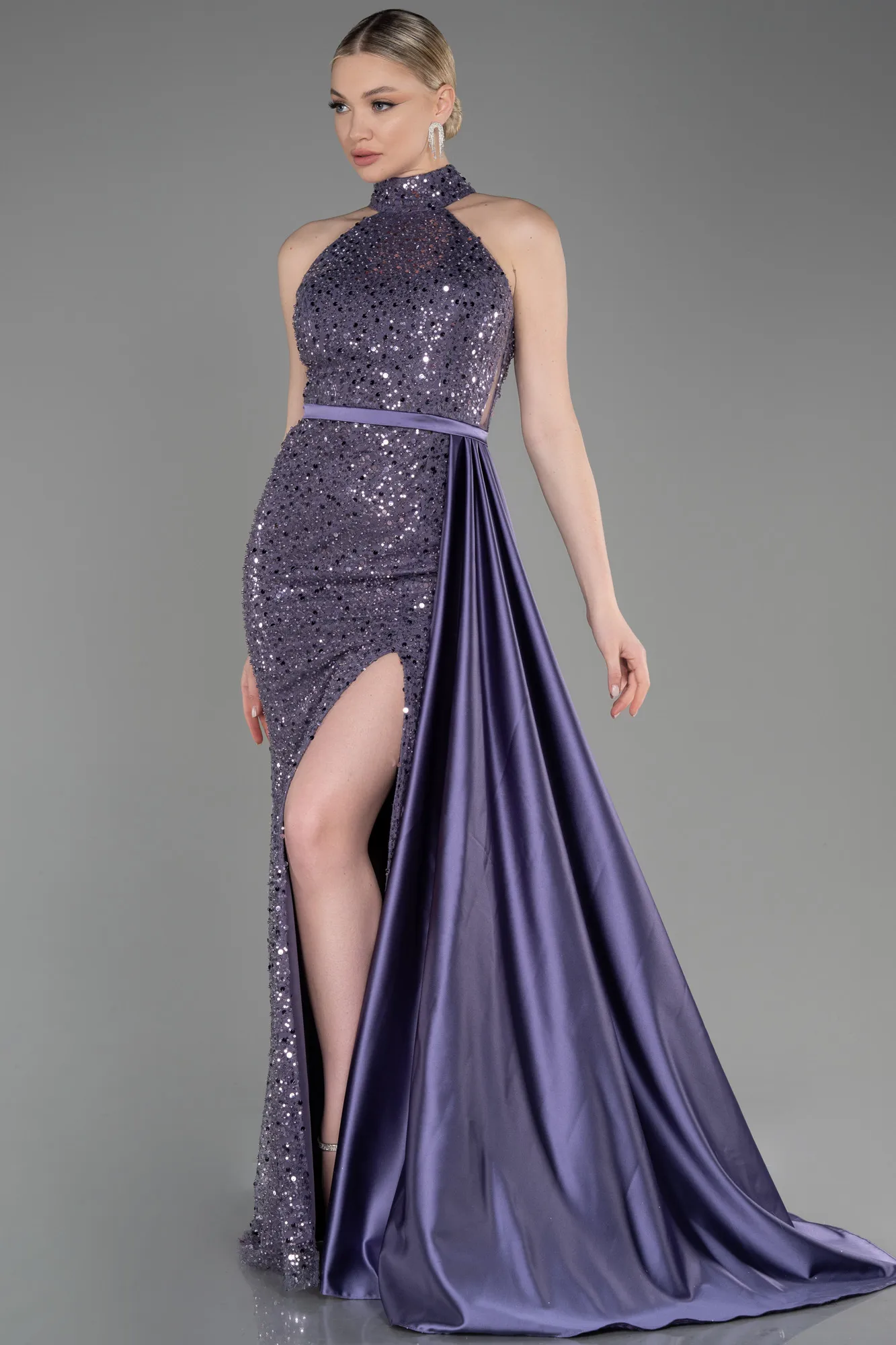 Lavender-Long Scaly Evening Dress ABU3888