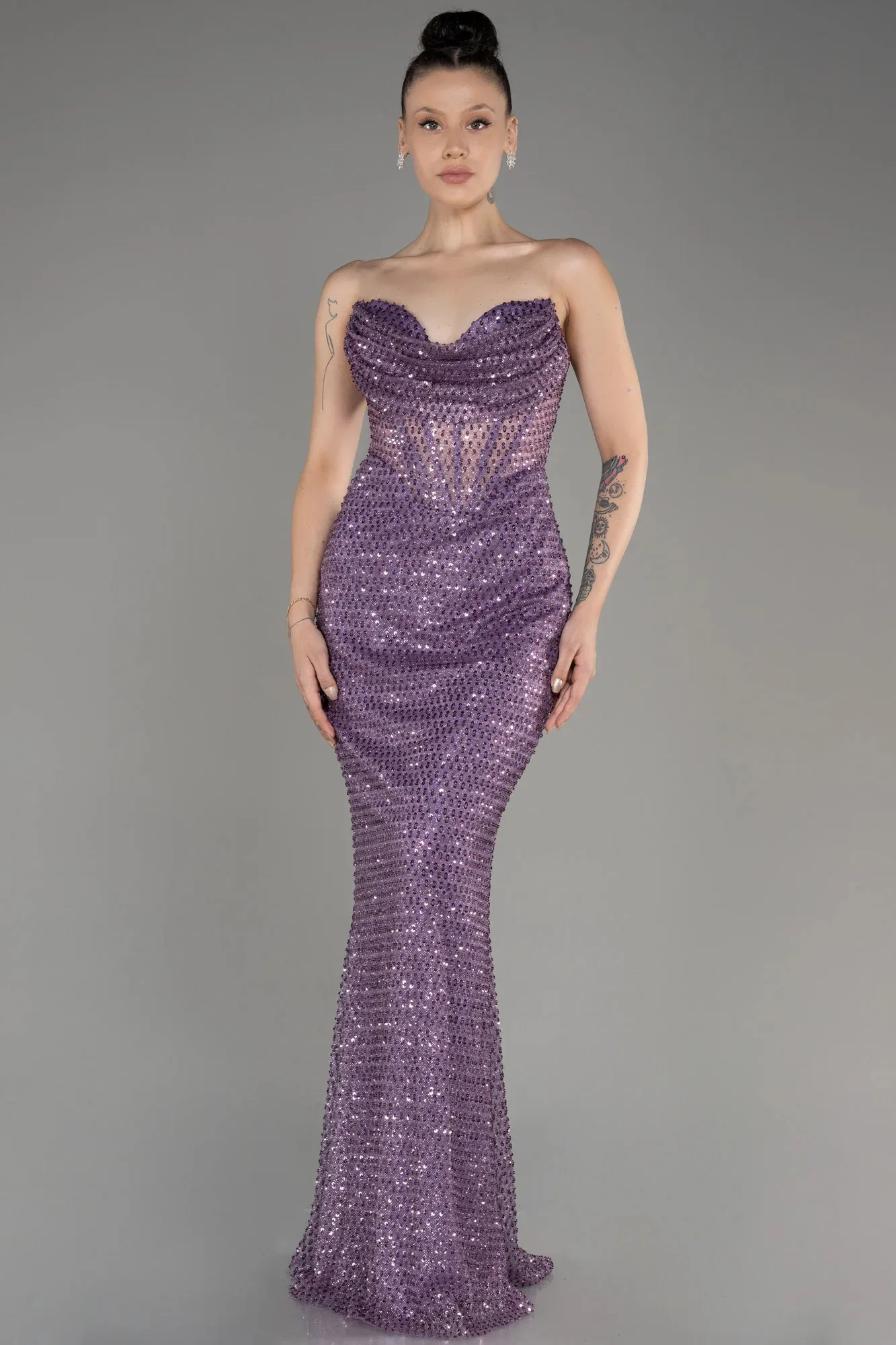 Lavender-Long Scaly Mermaid Evening Gown ABU3970