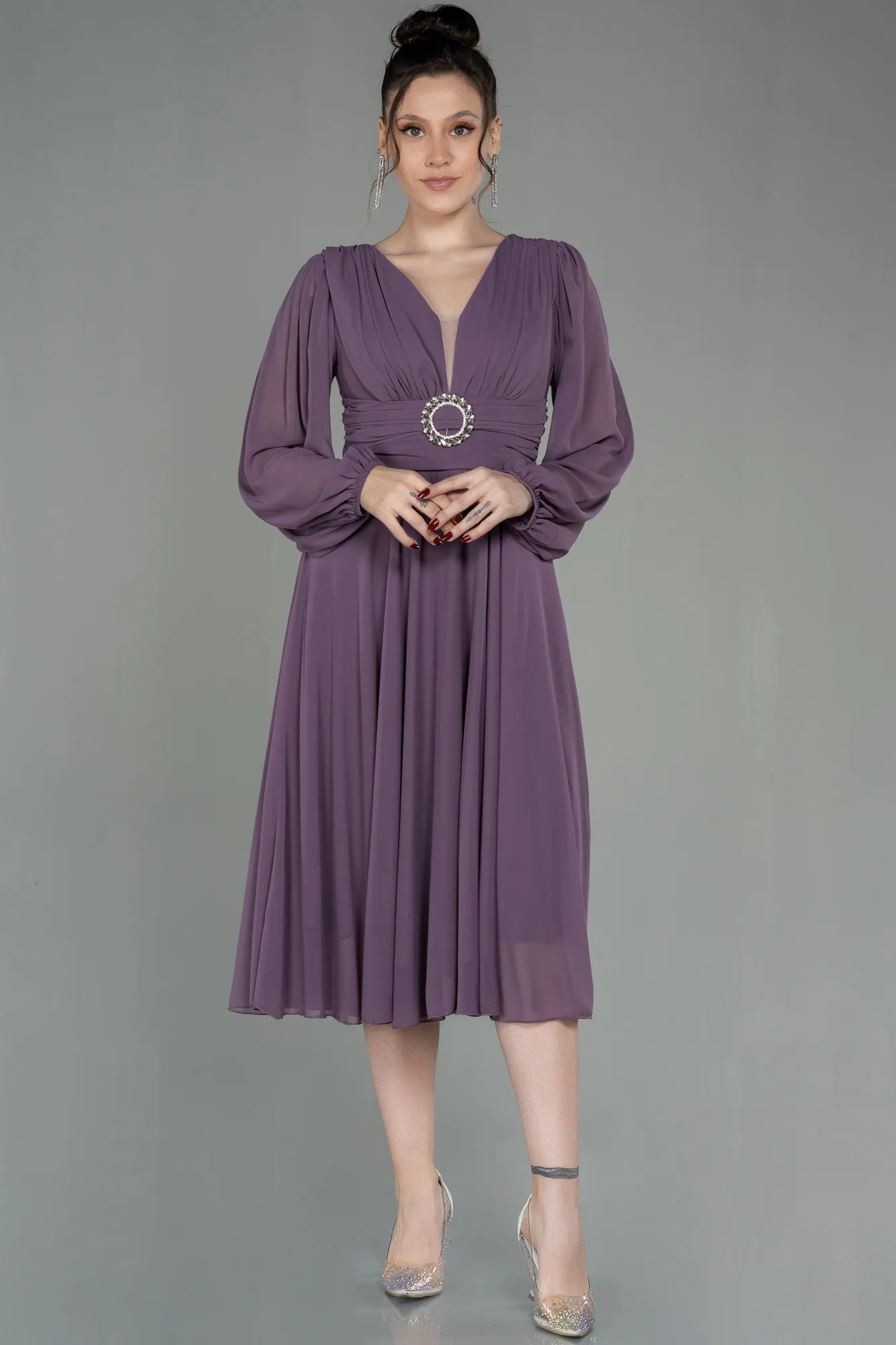Lavender-Midi Chiffon Invitation Dress ABK1667