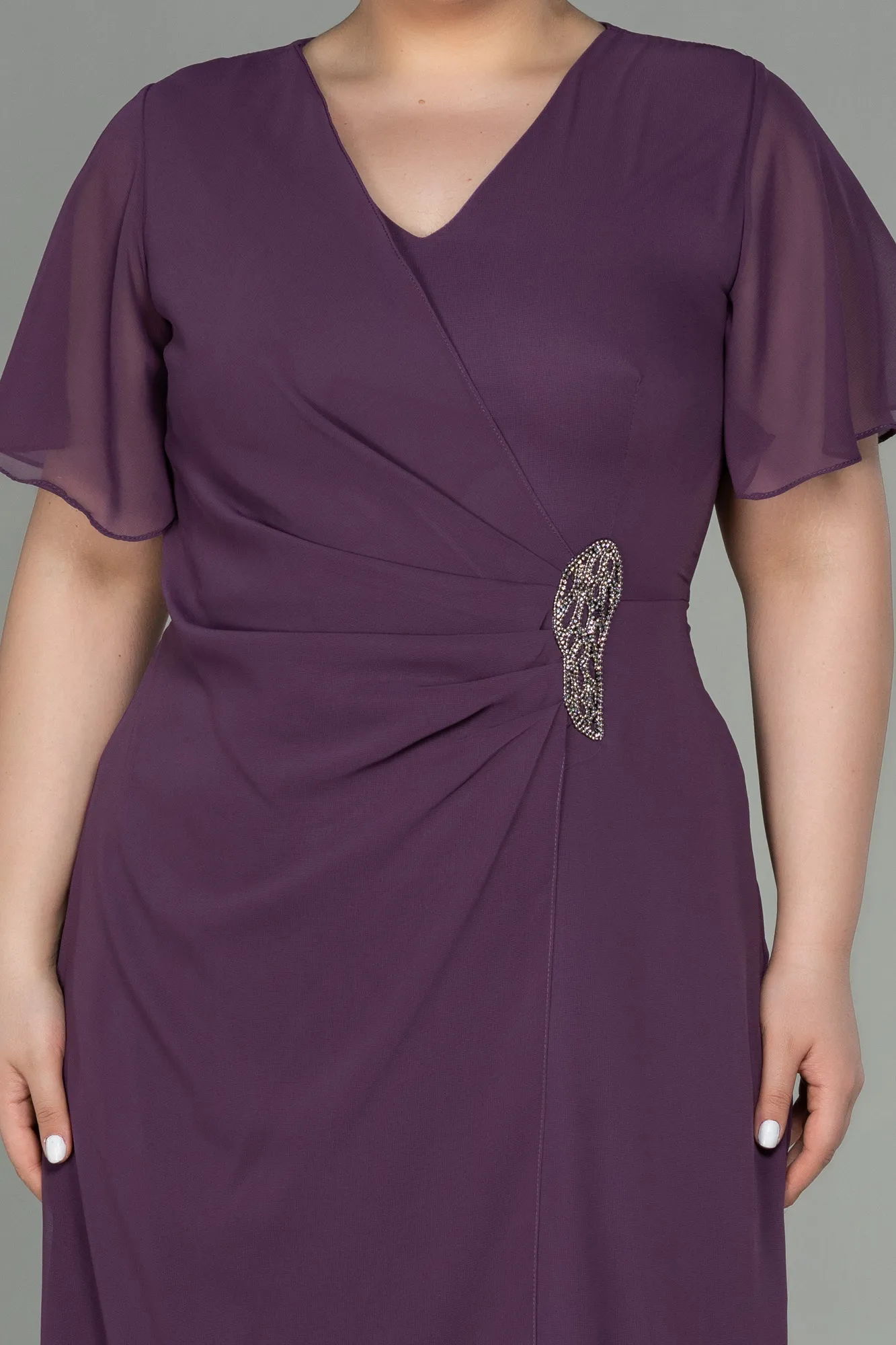 Lavender-Midi Chiffon Plus Size Evening Dress ABK1660