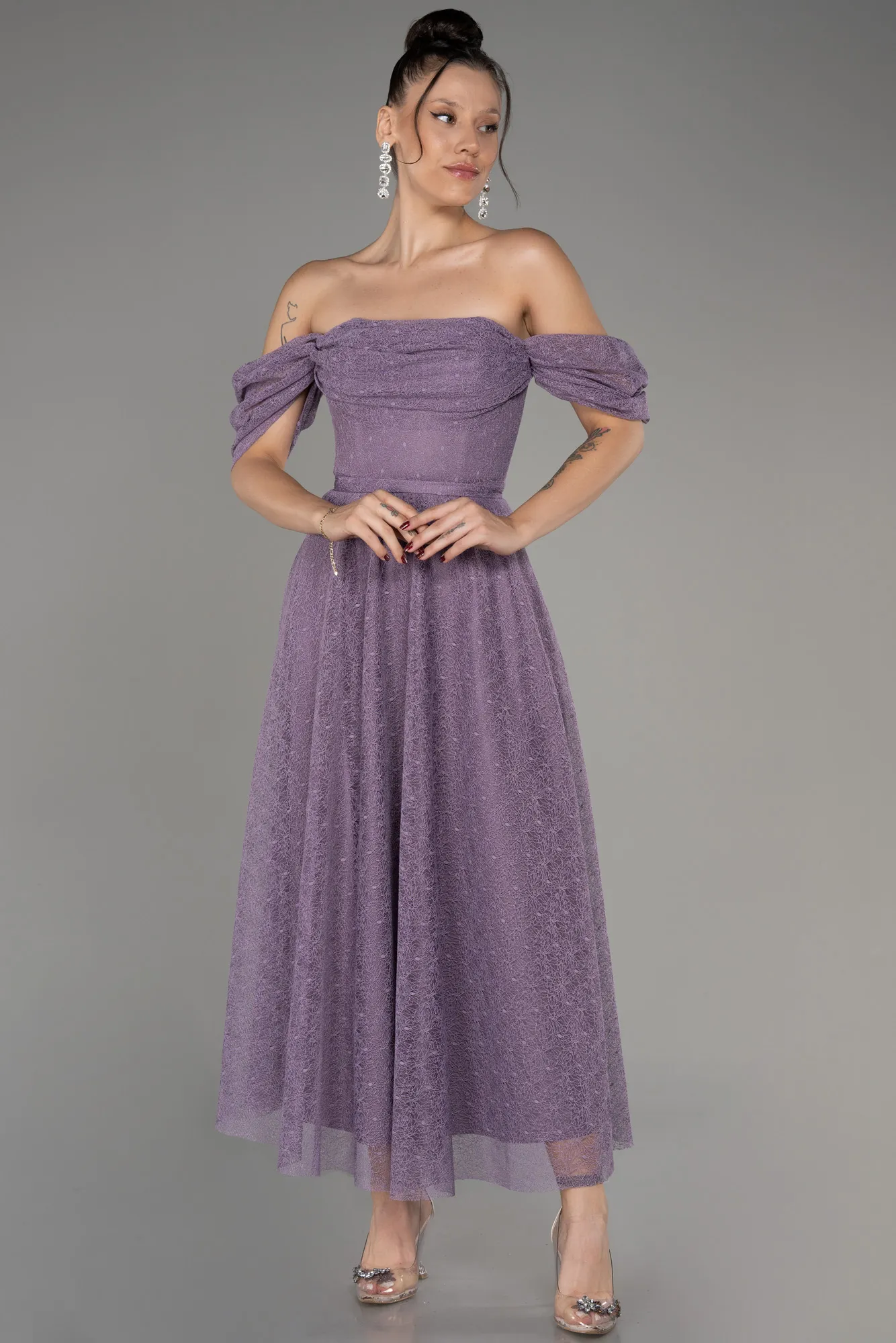 Lavender-Midi Dantelle Cocktail Dress ABK2103