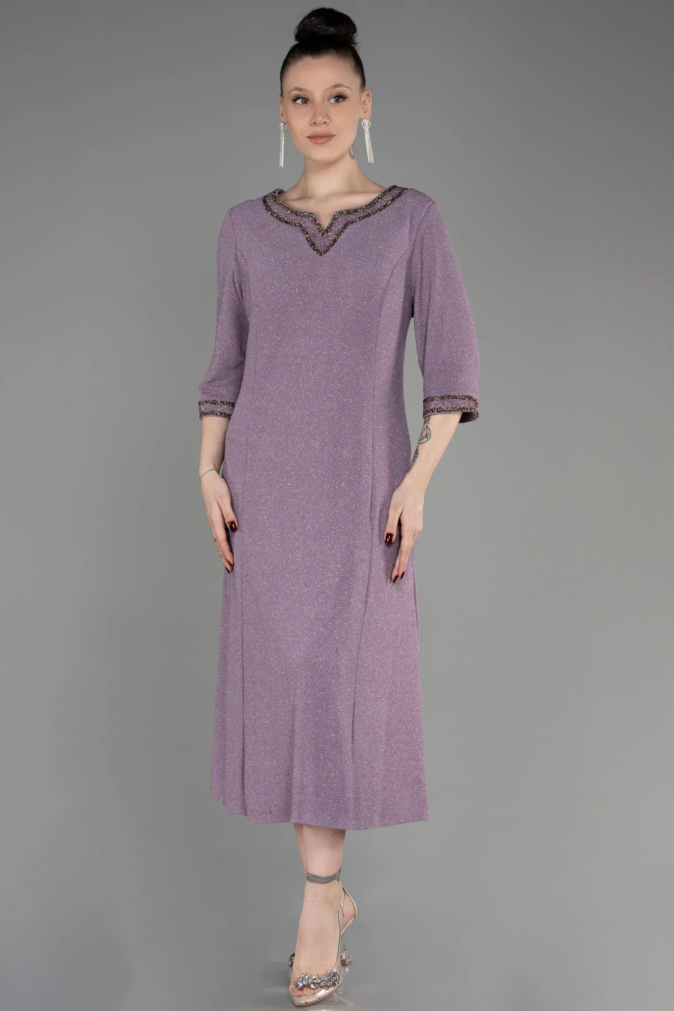 Lavender-Midi Plus Size Evening Dress ABK1595