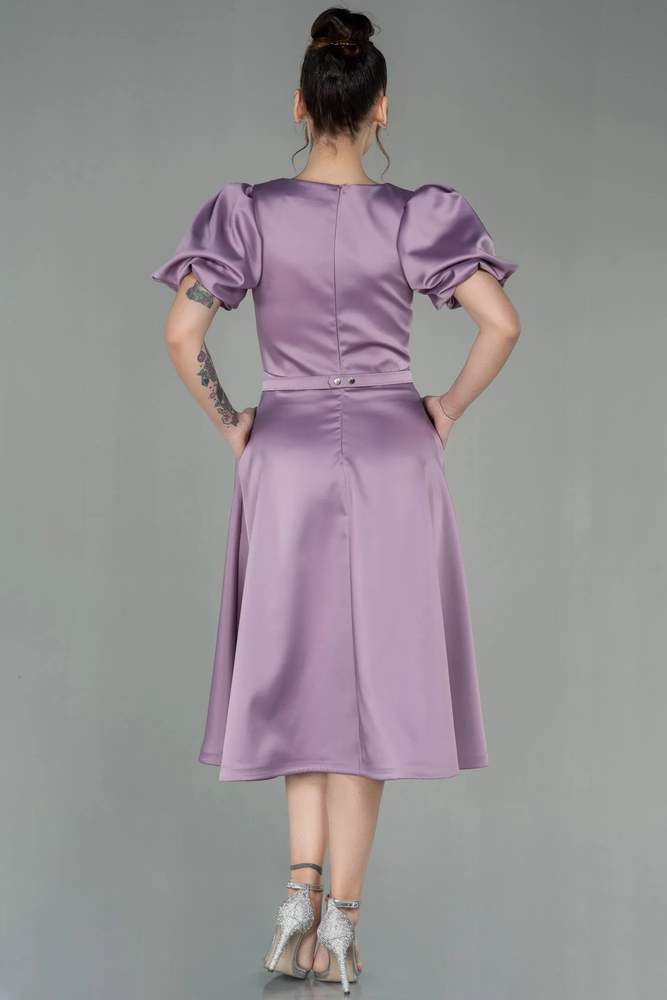 Lavender-Midi Satin Invitation Dress ABK1263