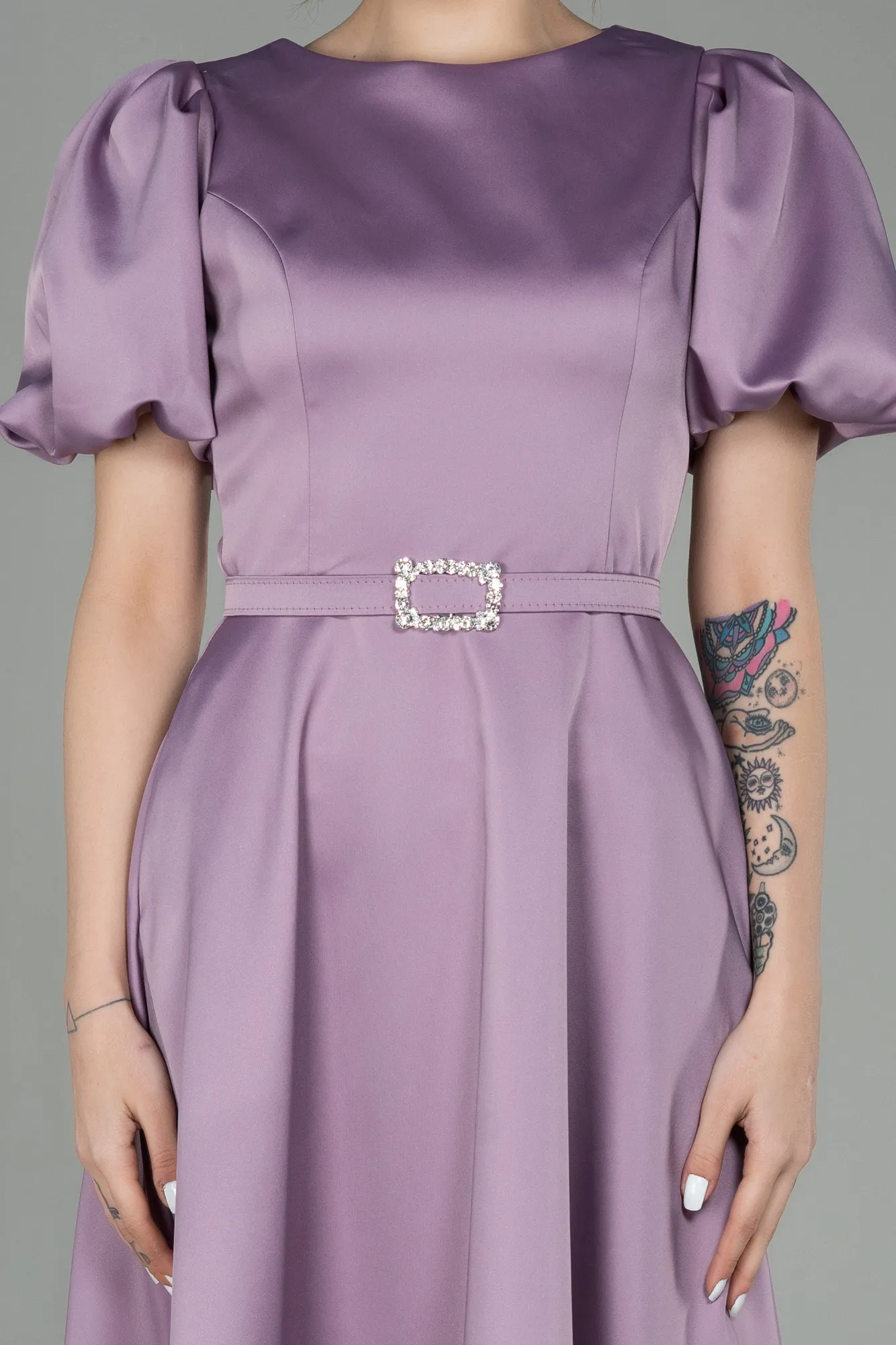 Lavender-Midi Satin Invitation Dress ABK1263