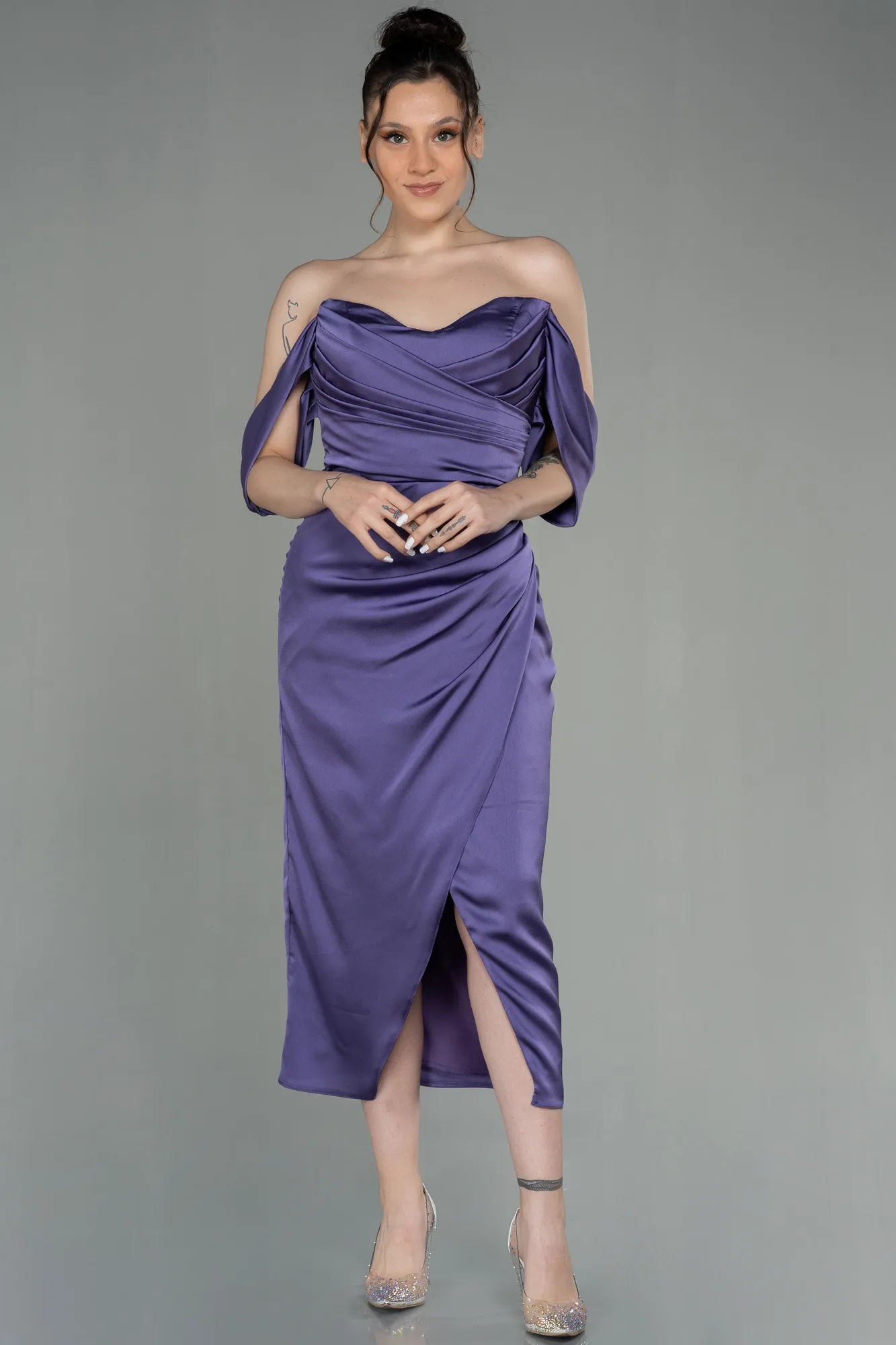Lavender-Midi Satin Invitation Dress ABK1404