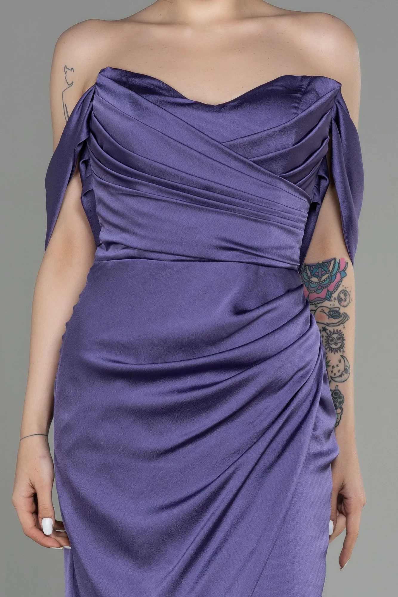 Lavender-Midi Satin Invitation Dress ABK1404