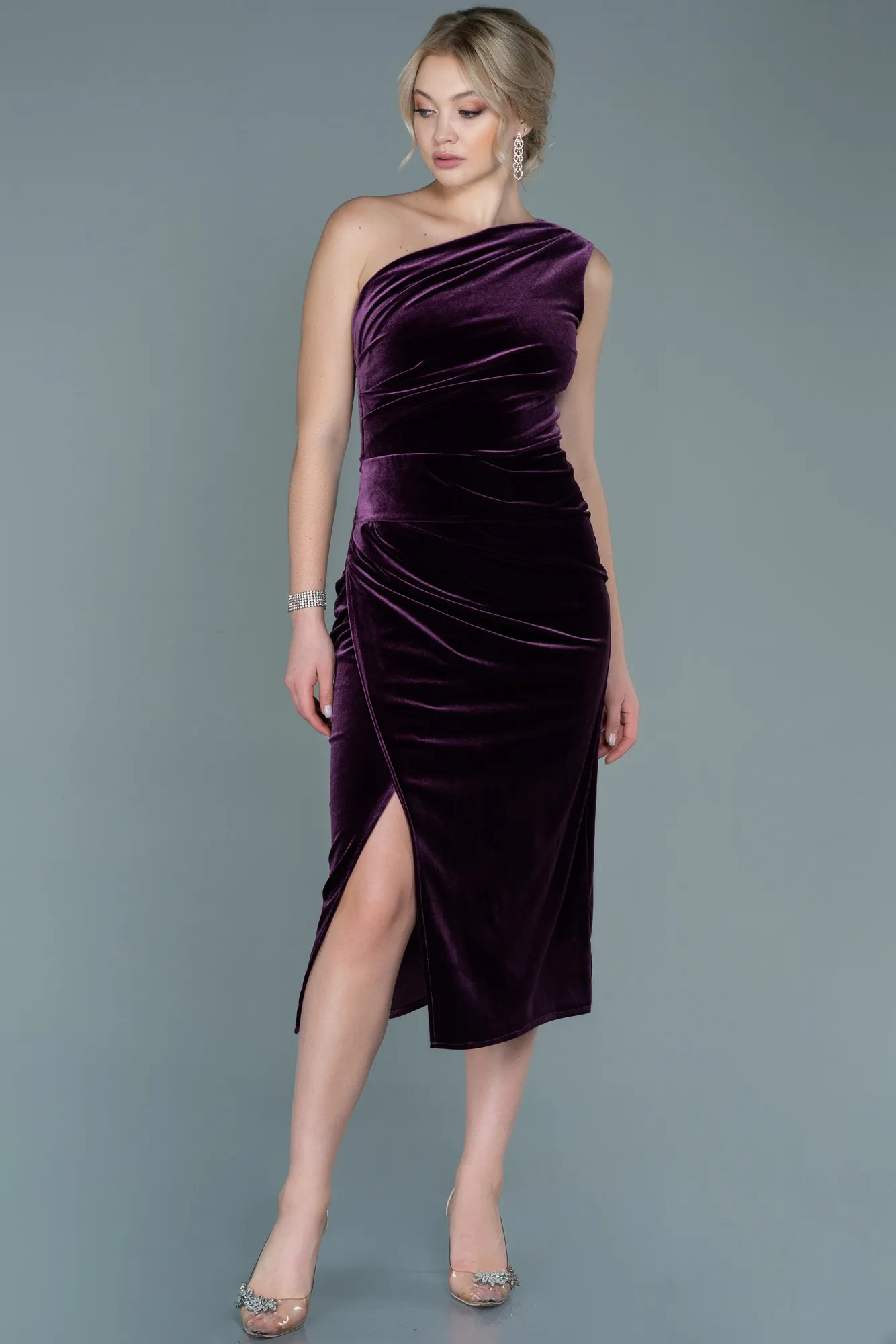 Lavender-Midi Velvet Invitation Dress ABK1501