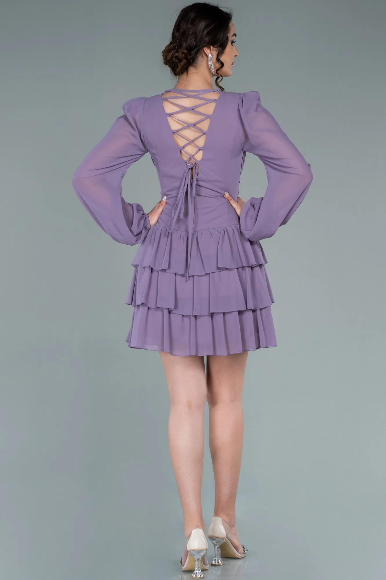 Lavender-Mini Chiffon Invitation Dress ABK1899
