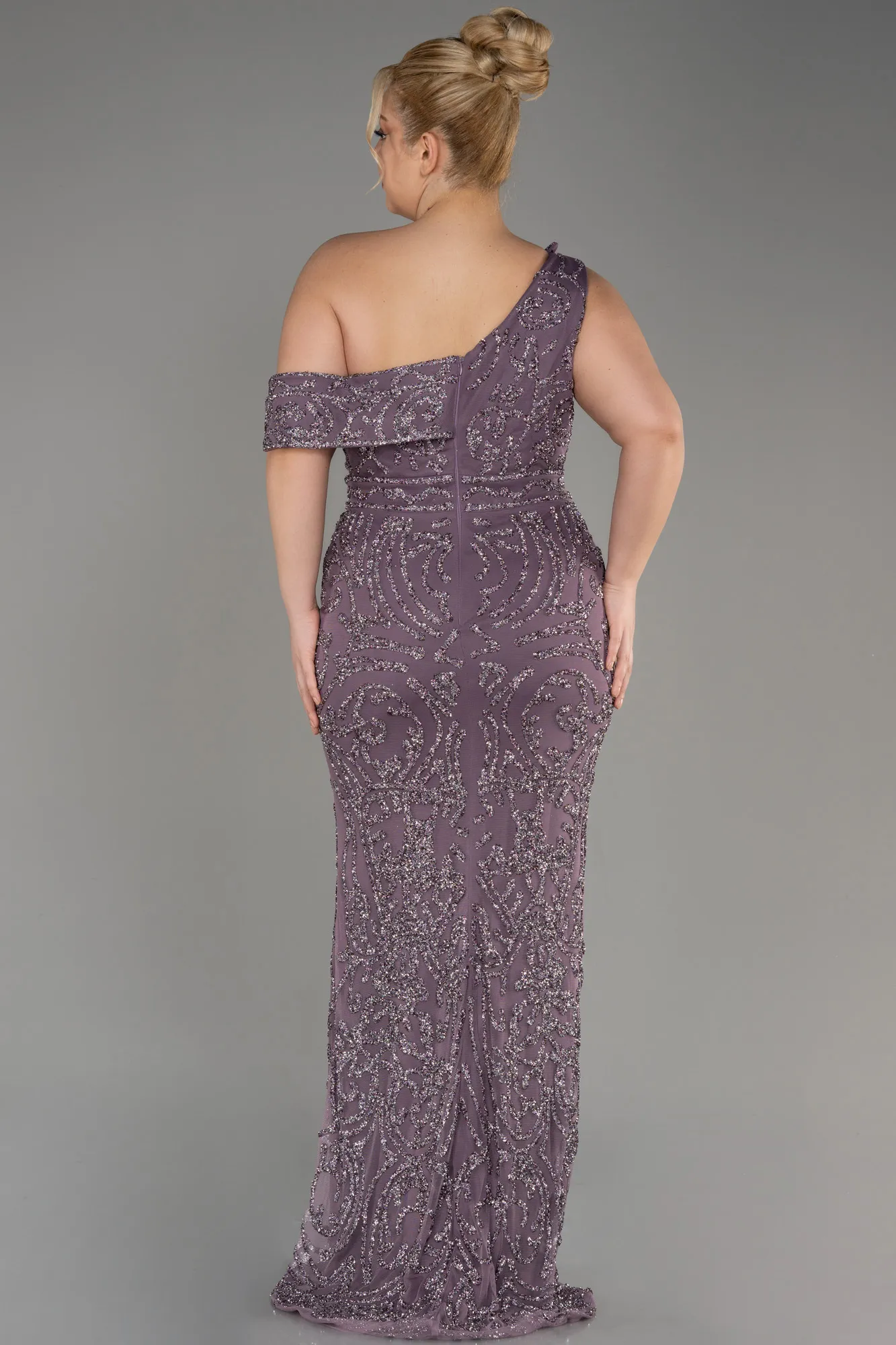 Lavender-One Shoulder Stony Long Plus Size Evening Gown ABU3854