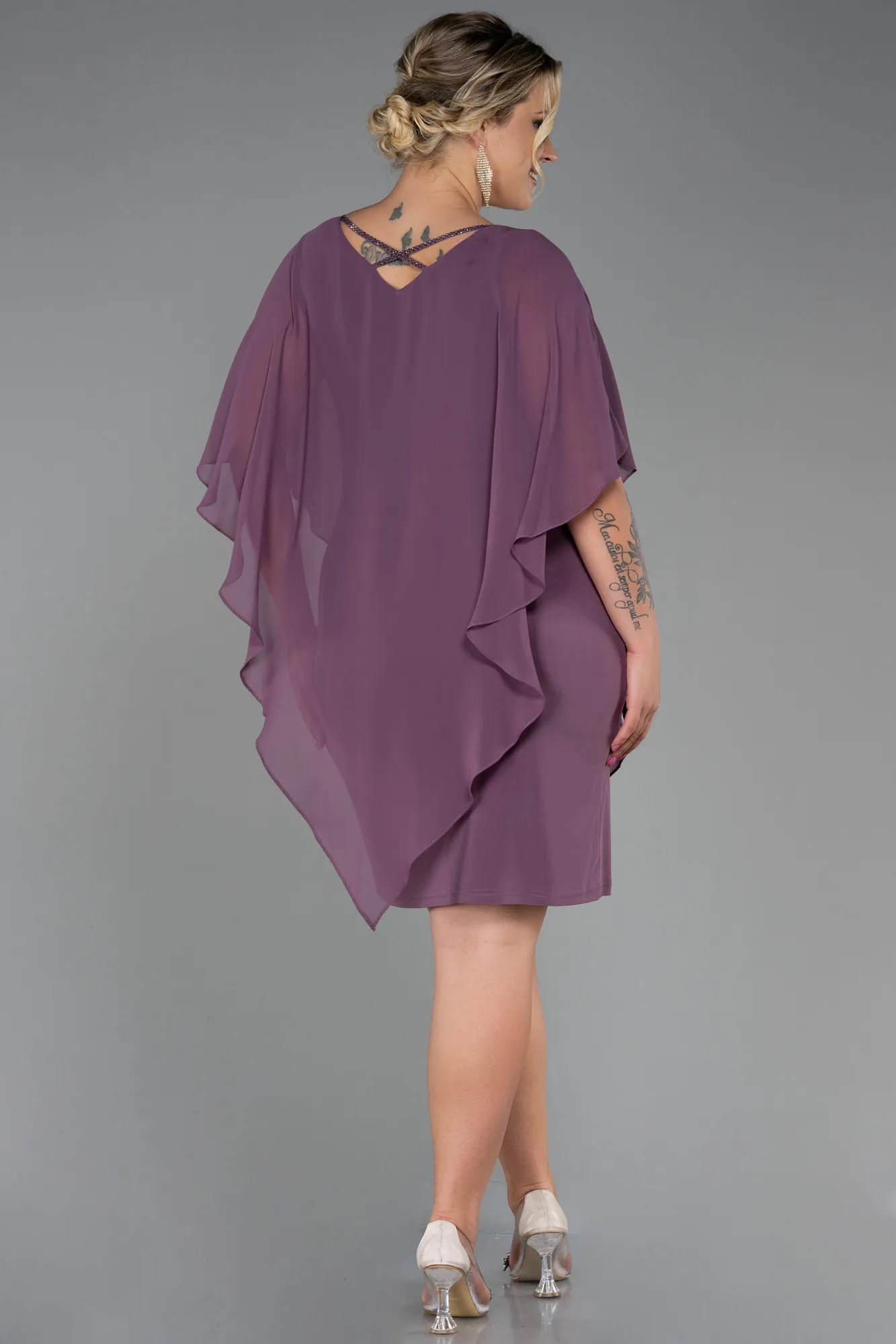 Lavender-Short Chiffon Plus Size Evening Dress ABK1494