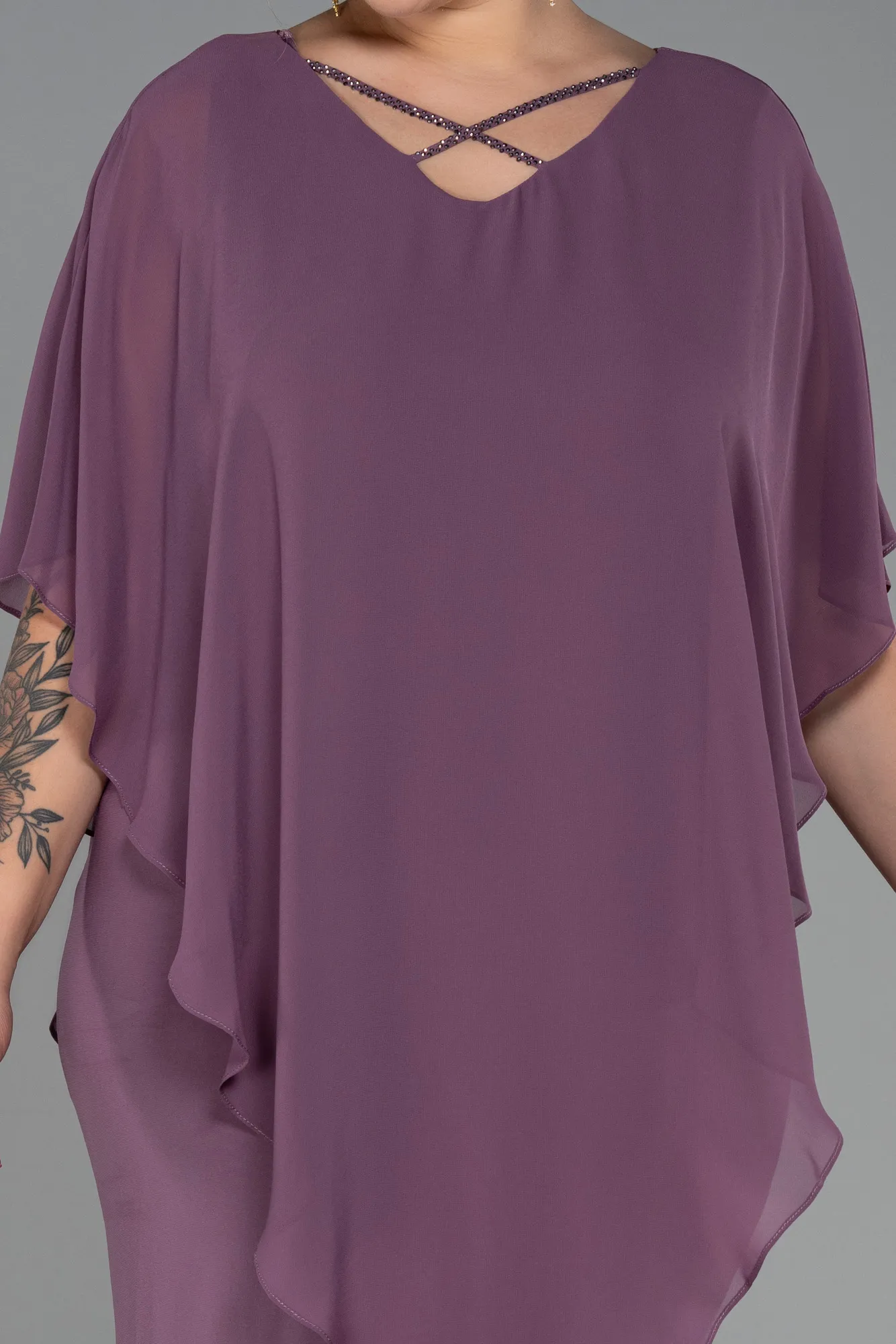 Lavender-Short Chiffon Plus Size Evening Dress ABK1494