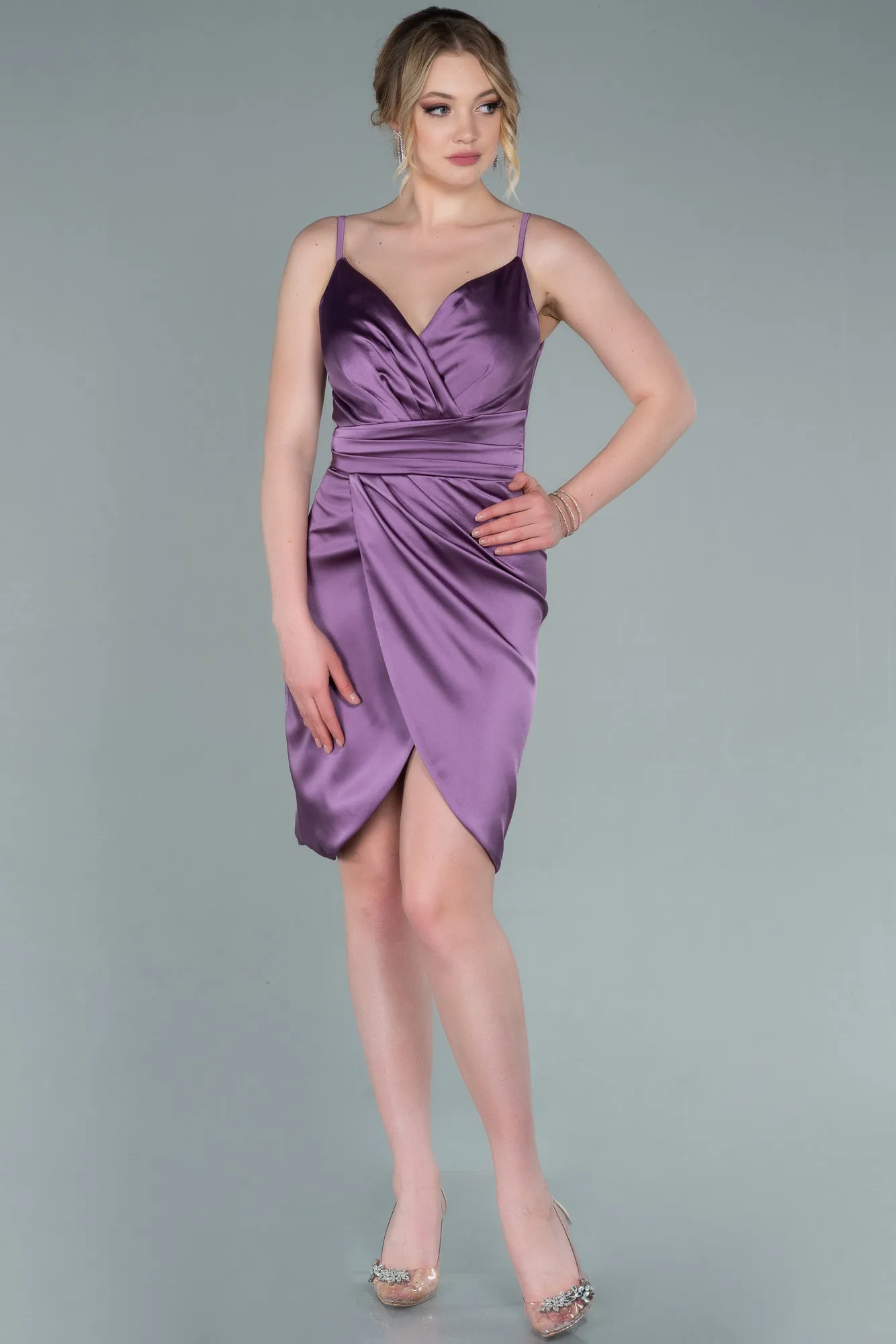 Lavender-Short Satin Invitation Dress ABK1081