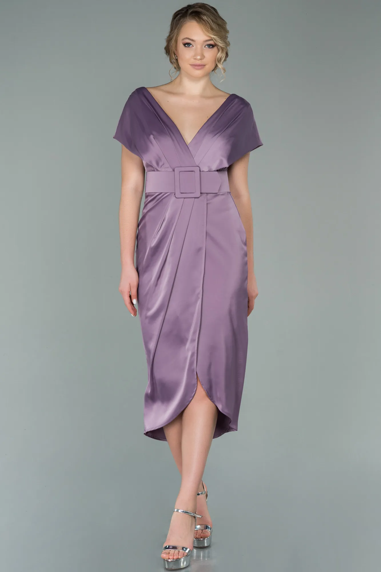 Lavender-Short Satin Invitation Dress ABK1107