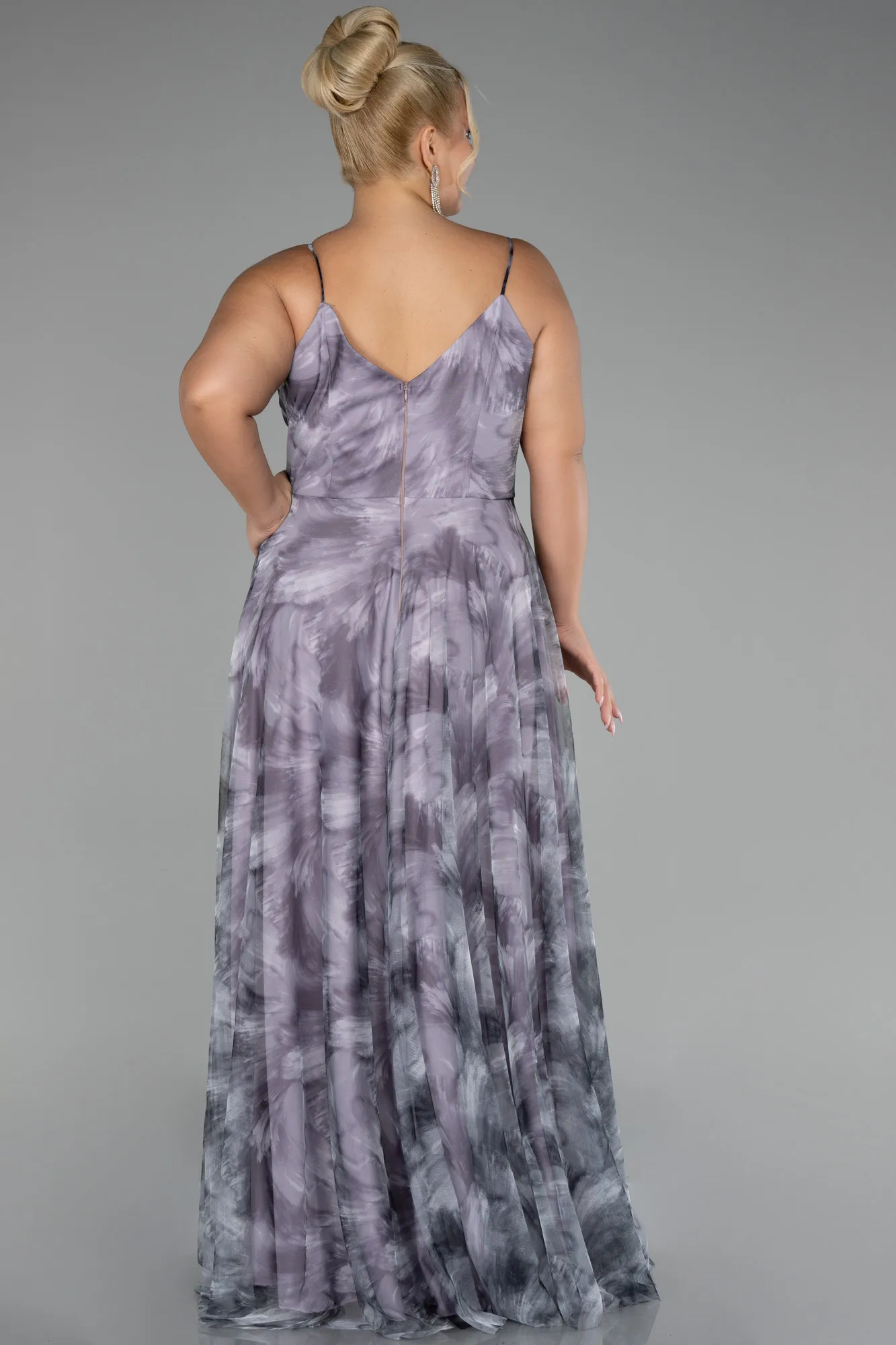 Lavender-Slit Long Printed Prom Dress ABU4359