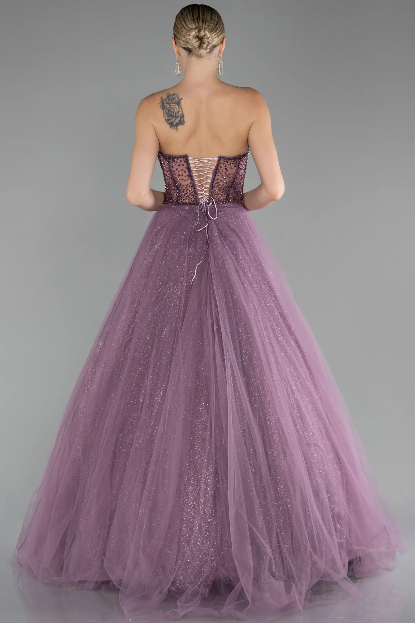 Lavender-Stoned Strapless Glitter Collar Long Ball Gown ABU4185