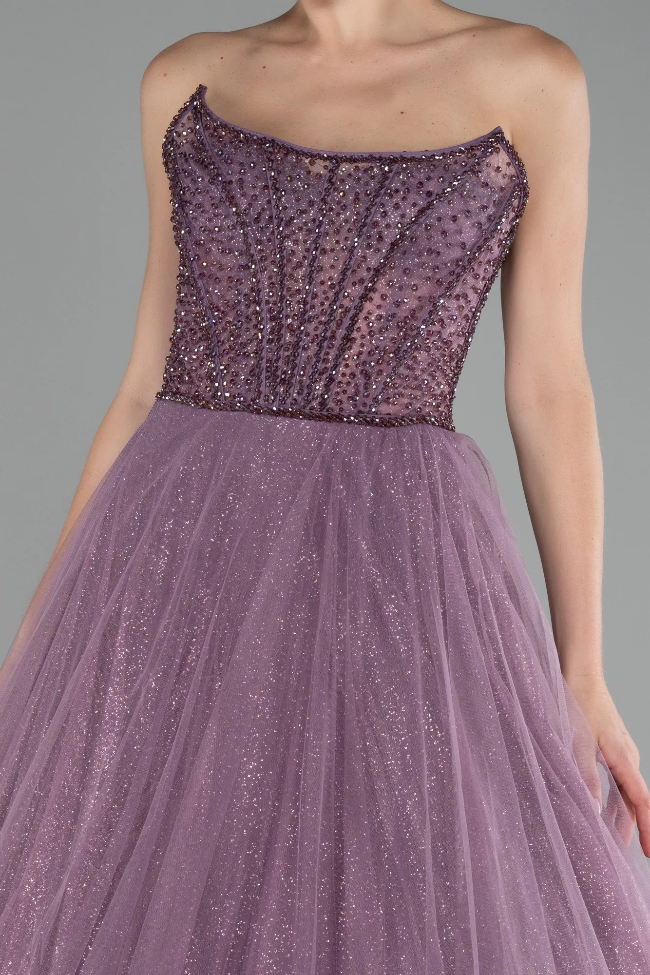 Lavender-Stoned Strapless Glitter Collar Long Ball Gown ABU4185