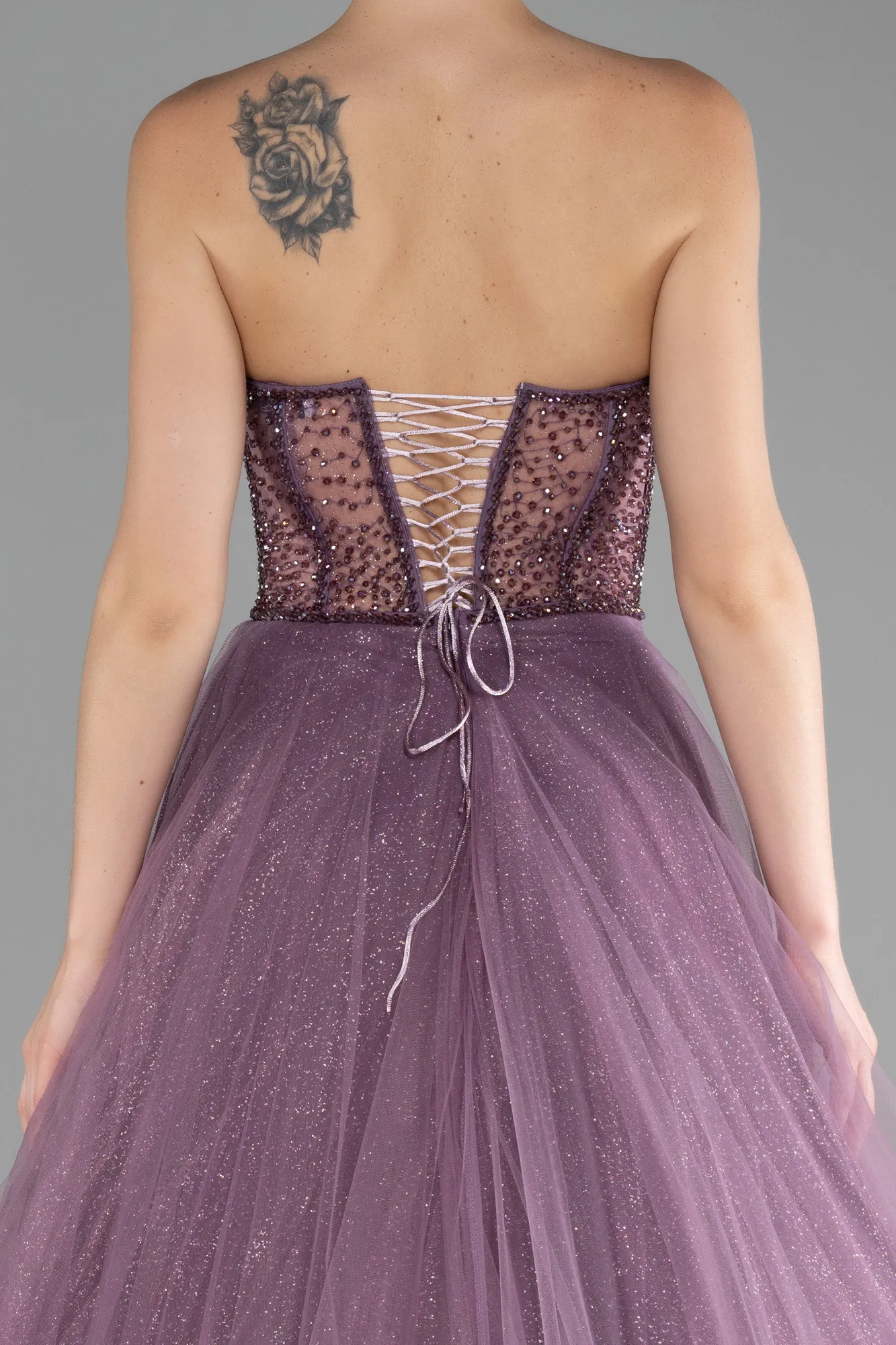 Lavender-Stoned Strapless Glitter Collar Long Ball Gown ABU4185