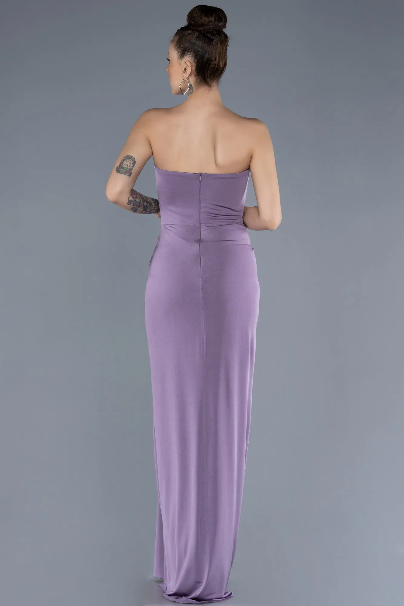 Lavender-Stoned Strapless Slit Long Prom Gown ABU4602