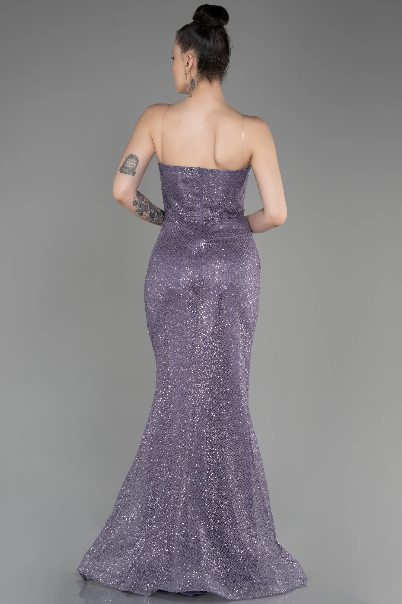 Lavender-Strapless Scaly Long Mermaid Evening Dress ABU3850