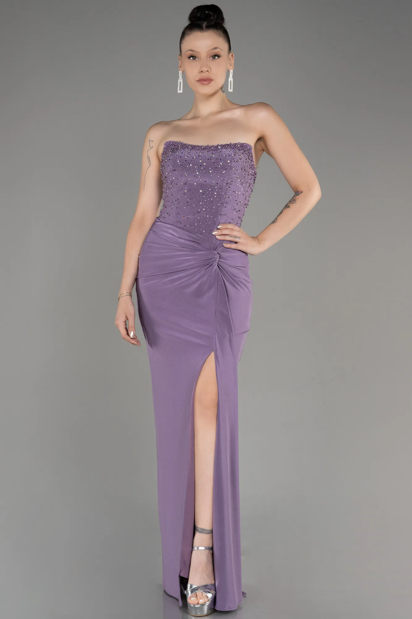 Lavender-Strapless Slit Long Evening Dress ABU3977