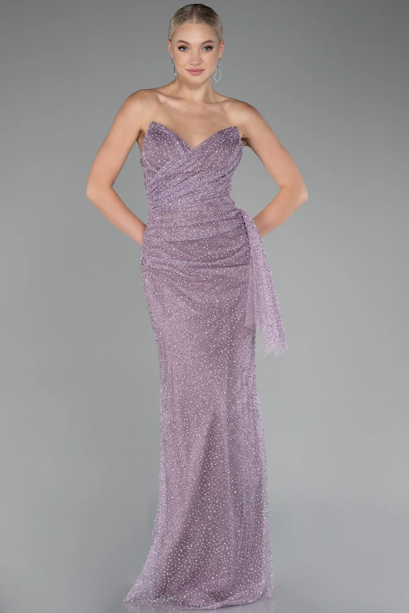 Lavender-Strapless Stoned Long Evening Gown ABU4066