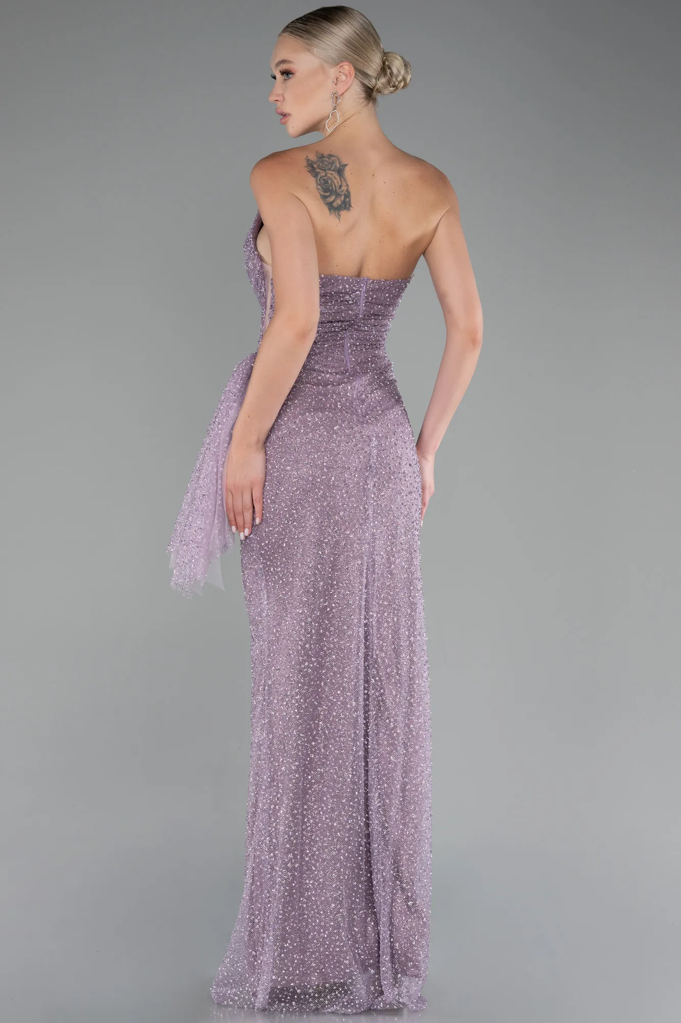 Lavender-Strapless Stoned Long Evening Gown ABU4066