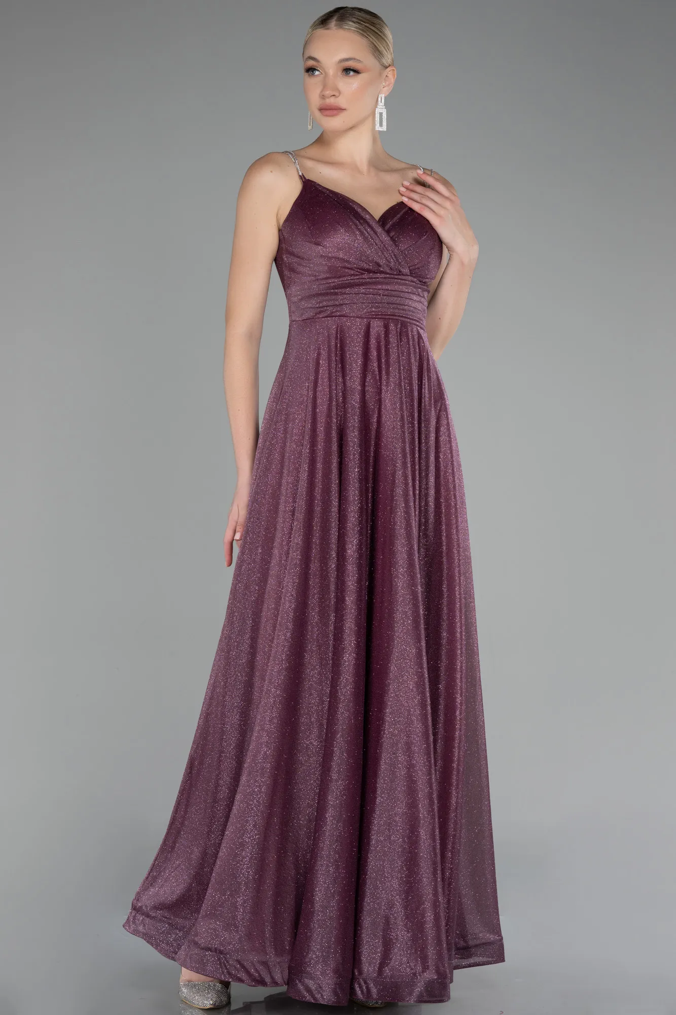 Lavender-Strappy Long Glitter Prom Dress ABU4183