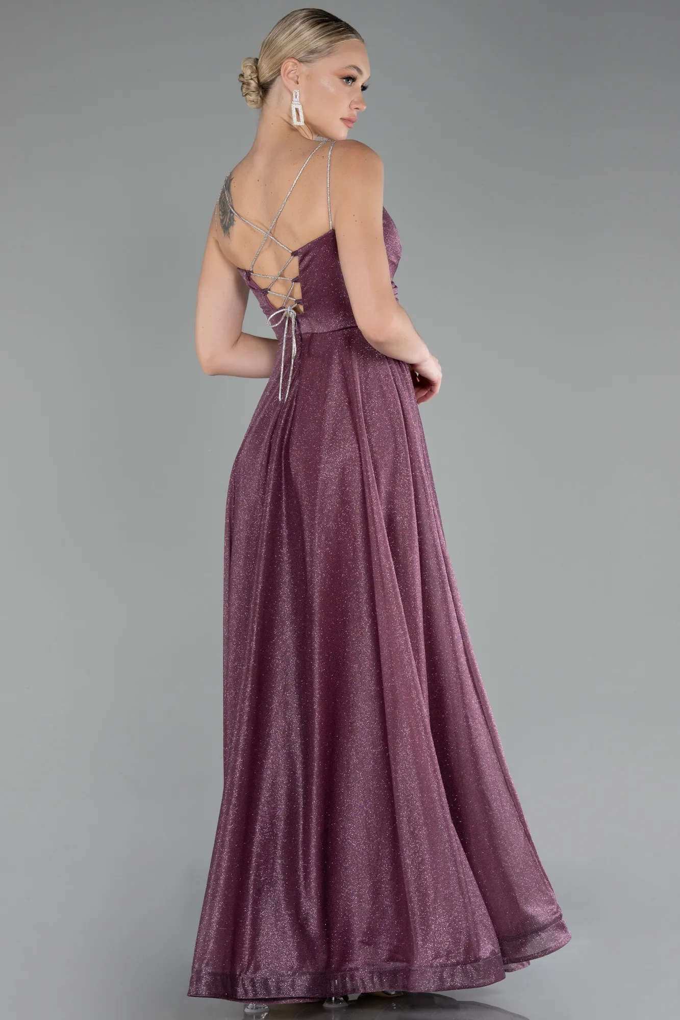 Lavender-Strappy Long Glitter Prom Dress ABU4183