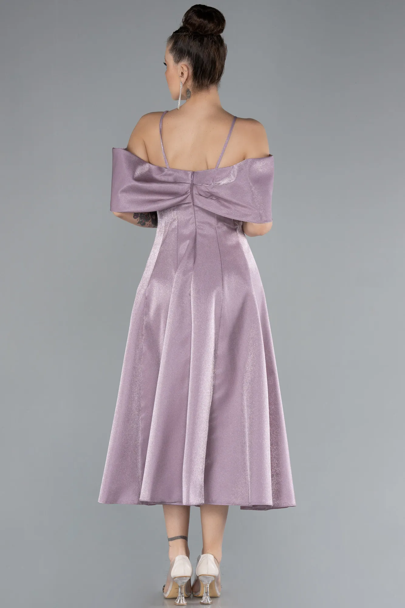 Lavender-Strappy Shoulder Cut Midi Invitation Dress ABK2204