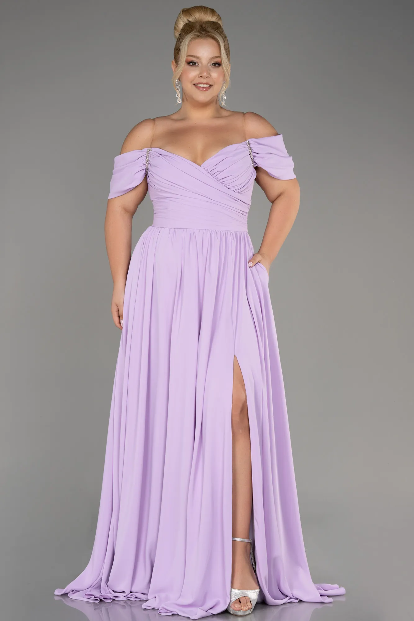 Lila-Long Chiffon Plus Size Evening Dress ABU3738