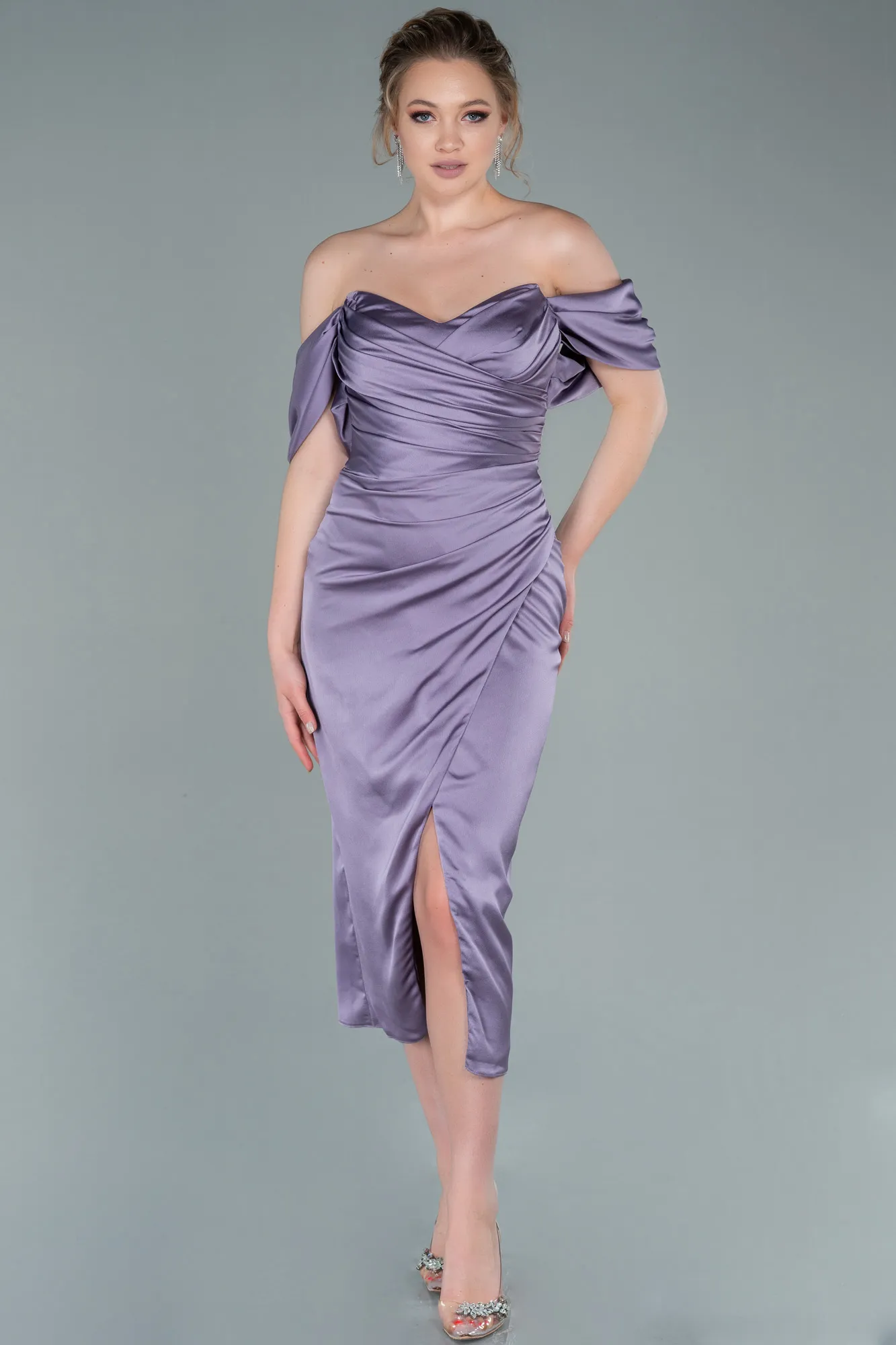 Lila-Midi Satin Invitation Dress ABK1404