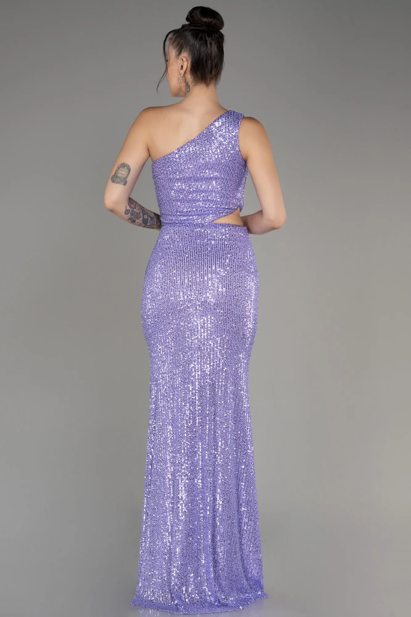 Lila-One Shoulder Slit Scaly Evening Dress ABU3904