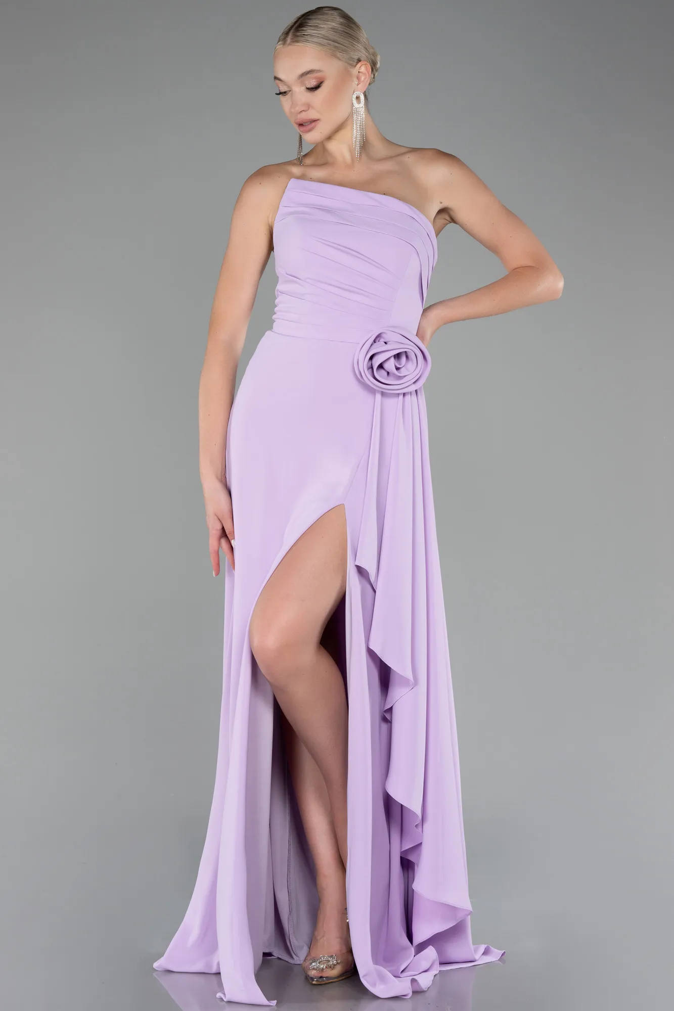 Lila-Strapless Slit Long Chiffon Evening Dress ABU3974