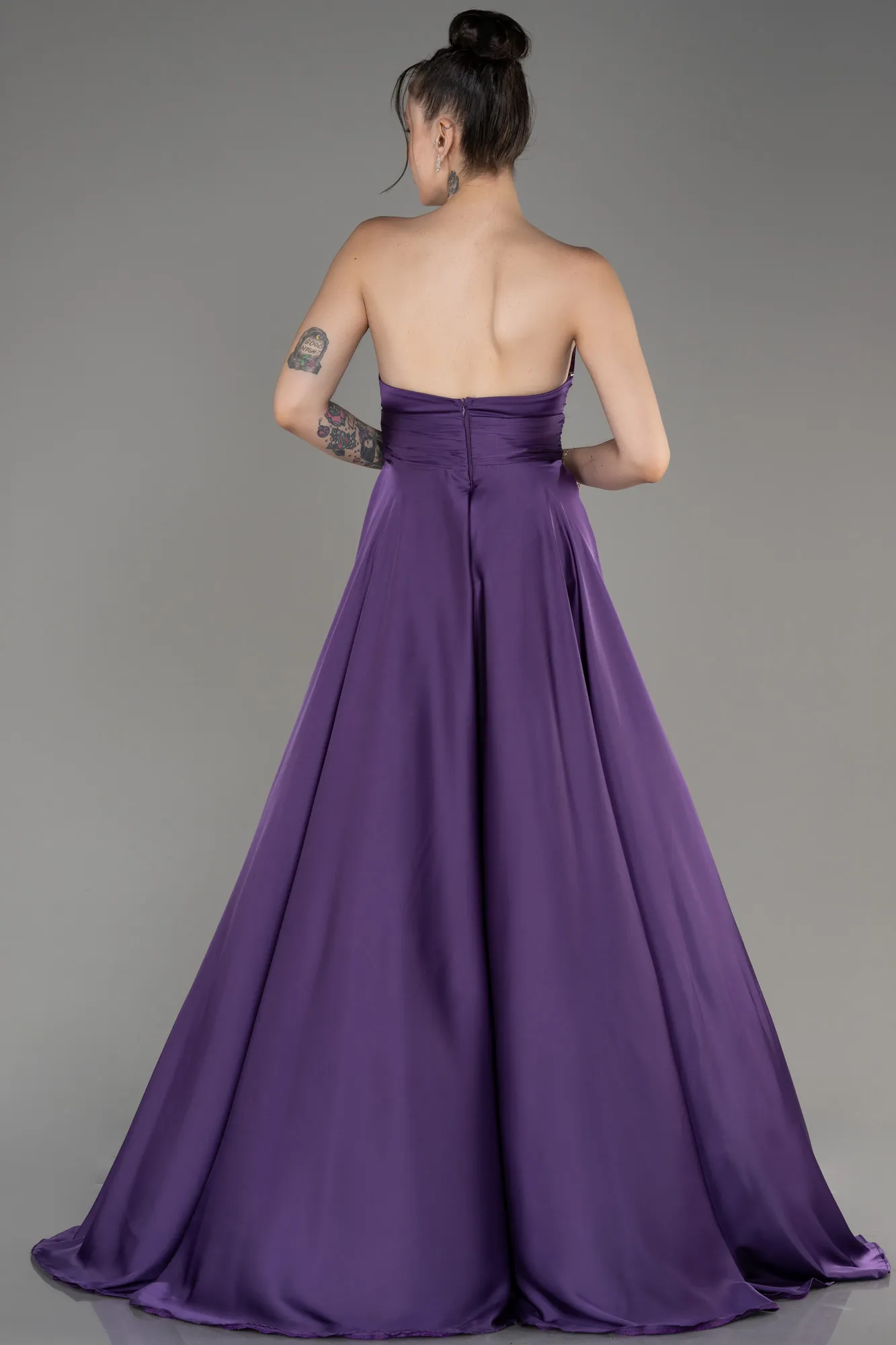 Lilac-Strapless Long Satin Prom Dress ABU3965