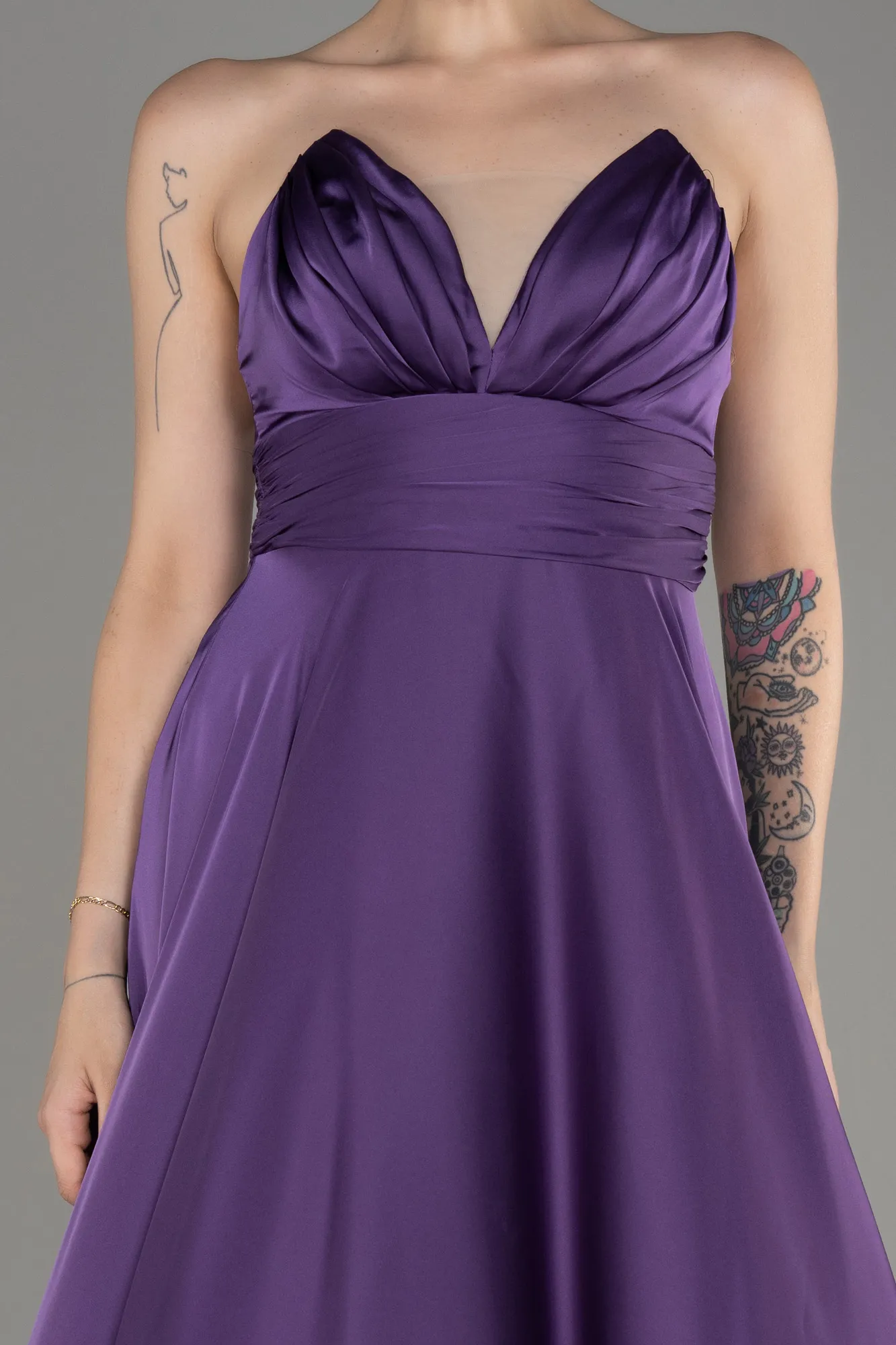 Lilac-Strapless Long Satin Prom Dress ABU3965