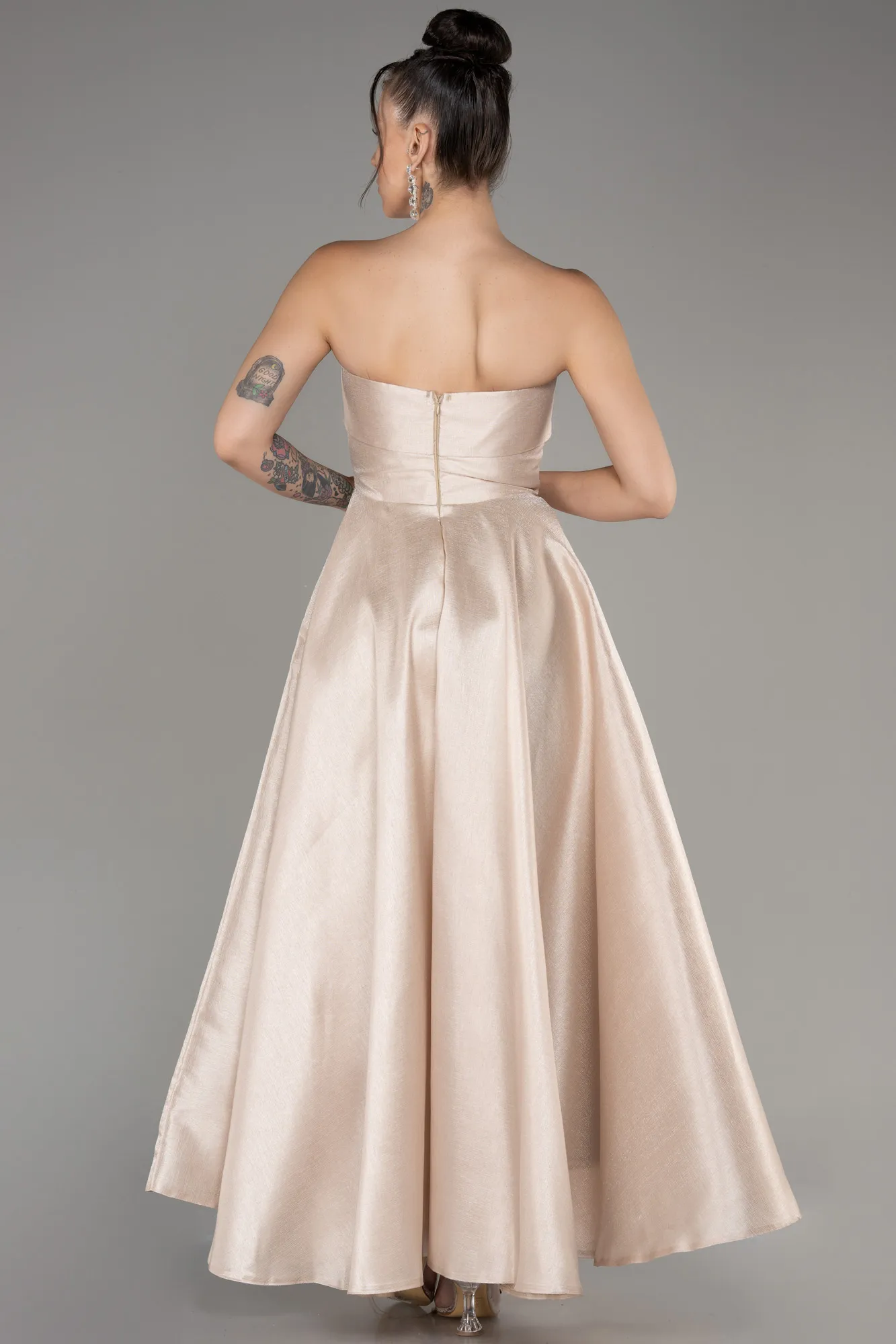 Mink-Boat Neck Midi Taffeta Prom Dress ABU4049